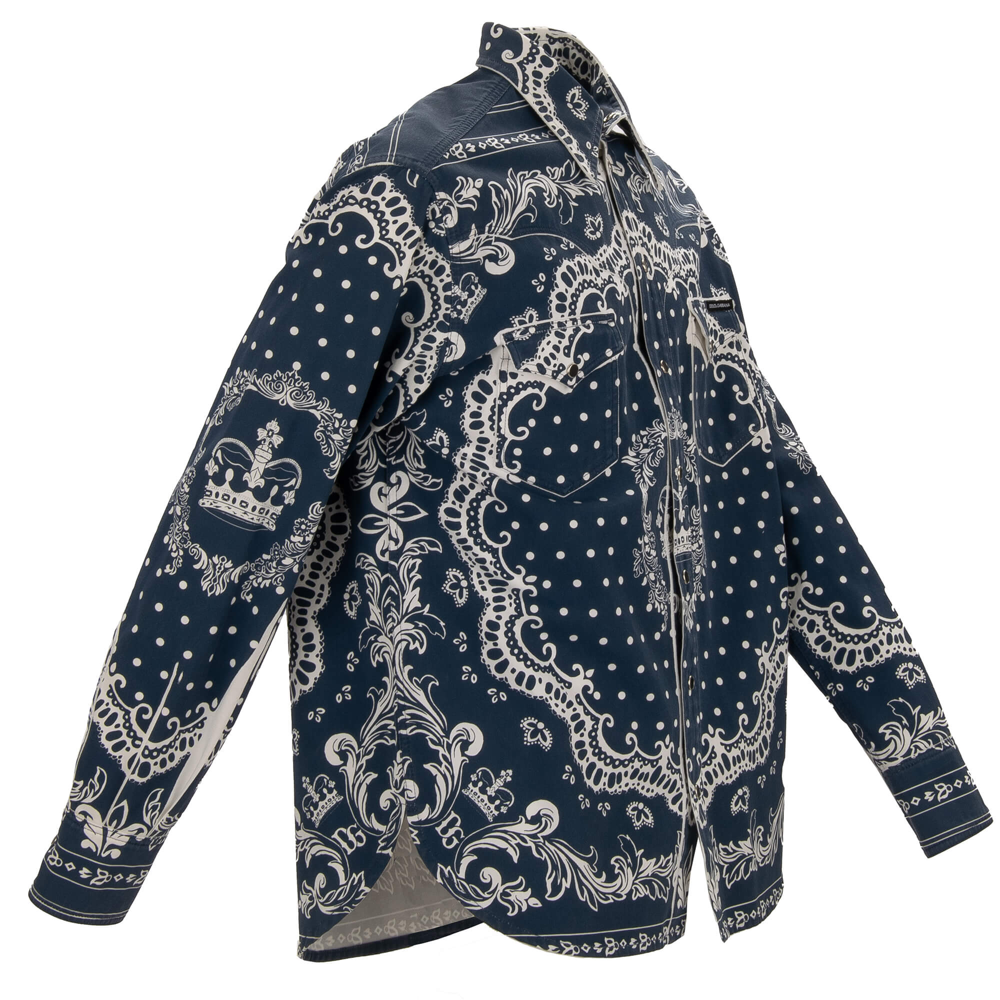 Jeans / Denim Hemd mit Bandana Krone Print, DG Logo Patch und zwei Taschen vorne in Blau von DOLCE & GABBANA 