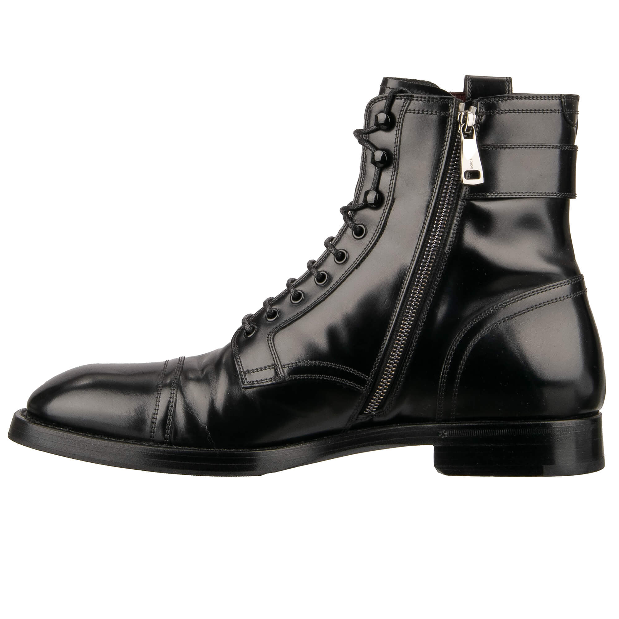 Stiefeletten MICHELANGELO aus gebürstetem Leder mit Logo Schild und Reißverschluss in Schwarz von DOLCE & GABBANA