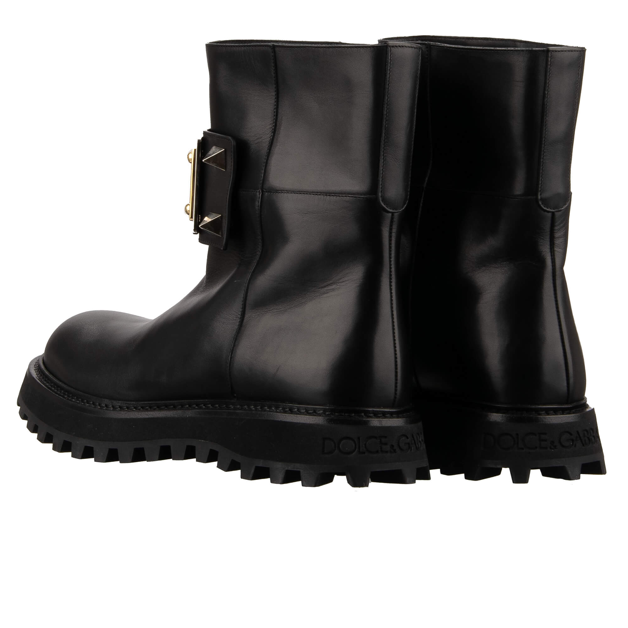 Leder Stiefel BERNINI mit DG Metall Gold Logo in Schwarz von DOLCE & GABBANA