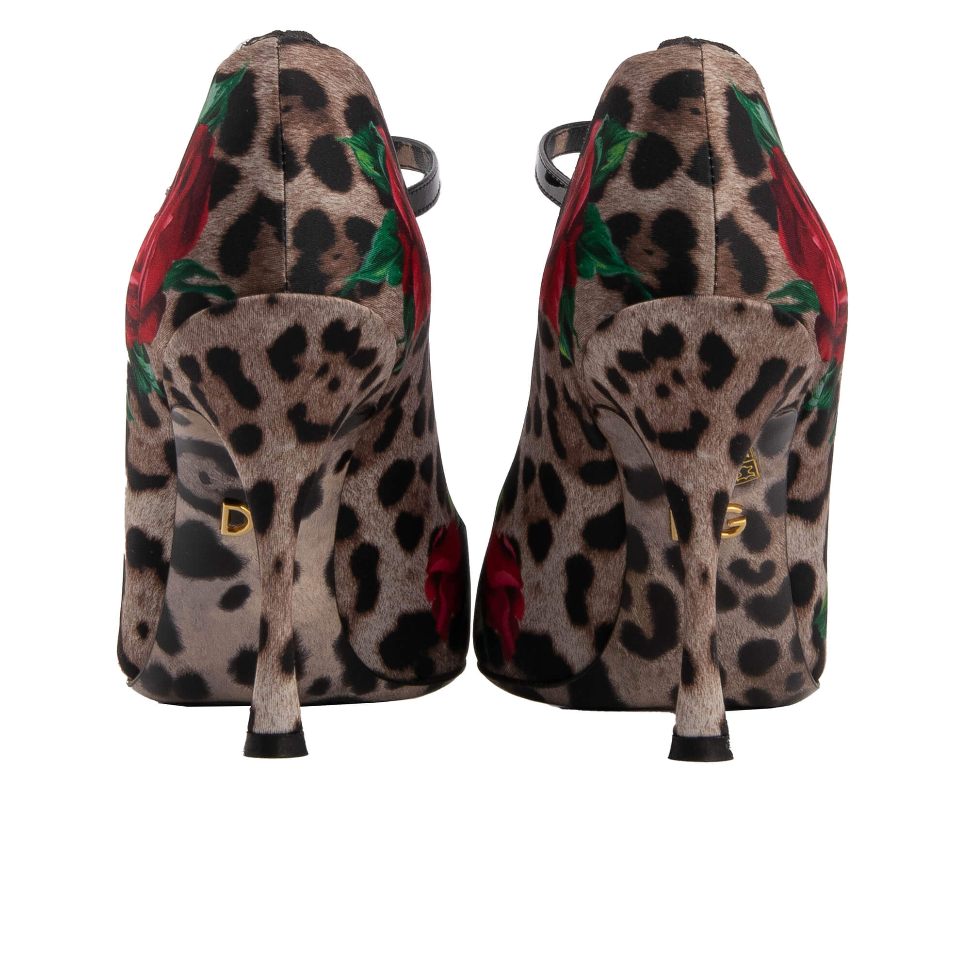 Leopard Rosen Print Spitzform Pumps LORI aus Leder mit Socken Beschichtung in Schwarz, Rot und Braun von DOLCE & GABBANA