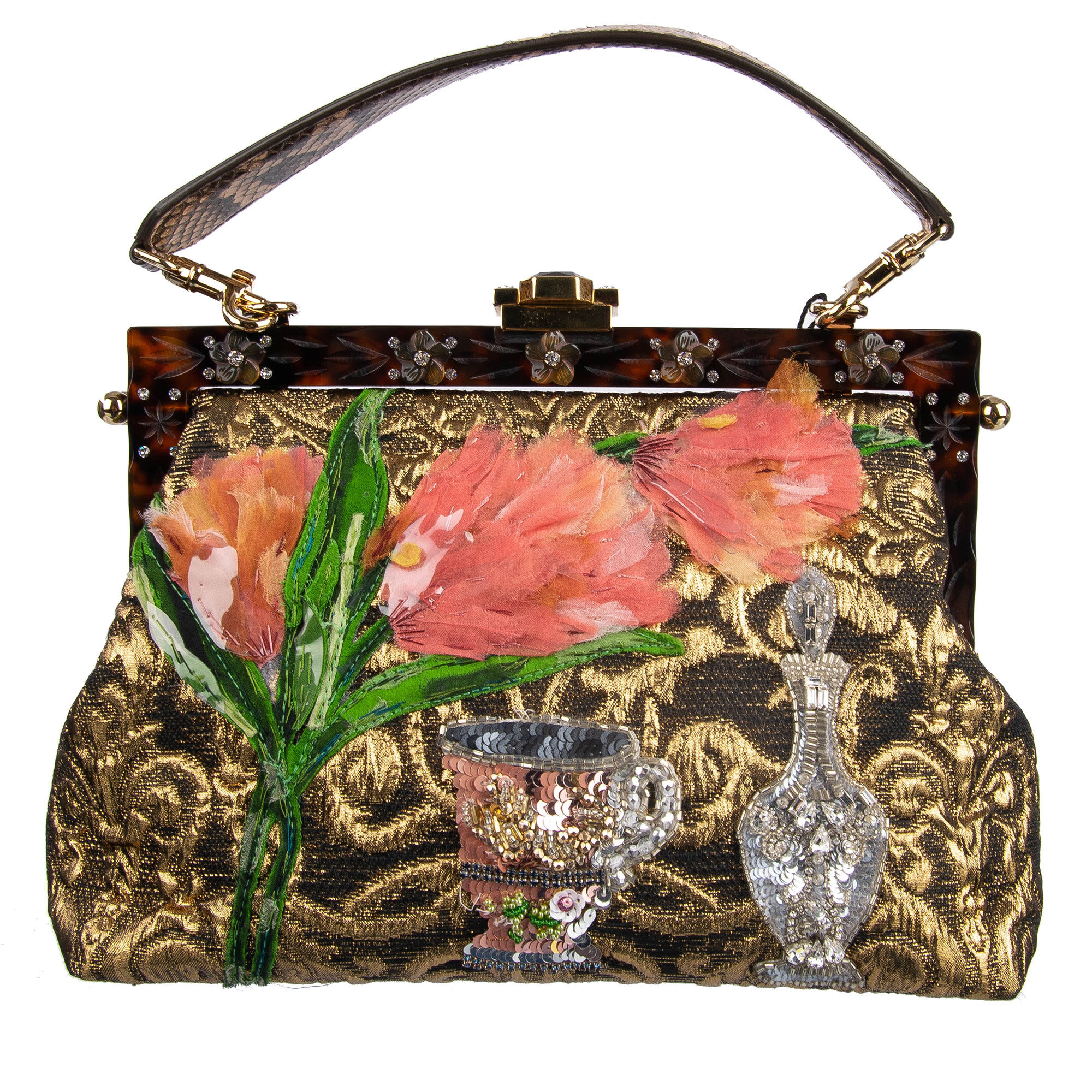 Clutch Tasche VANDA mit Stickerei Gold