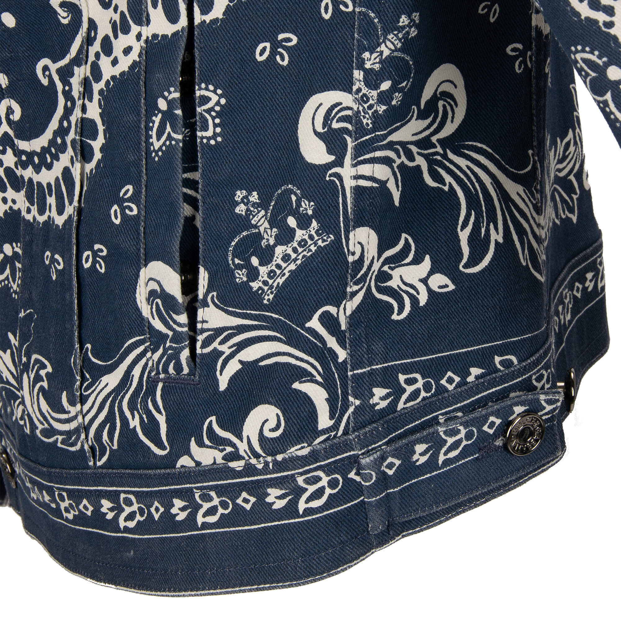 Bandana and crown printed denim / jeans jacket with pockets and logo plate by DOLCE & GABBANA