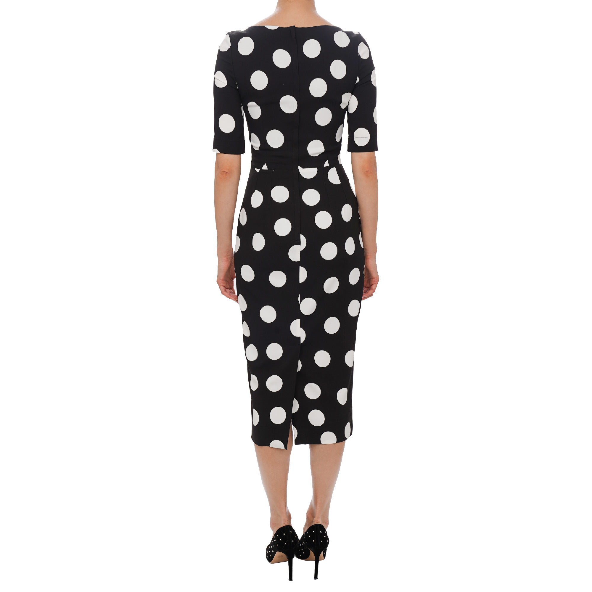 Charmeuse Sheath macro Polka Dot pattern dress in white and black by DOLCE & GABBANA