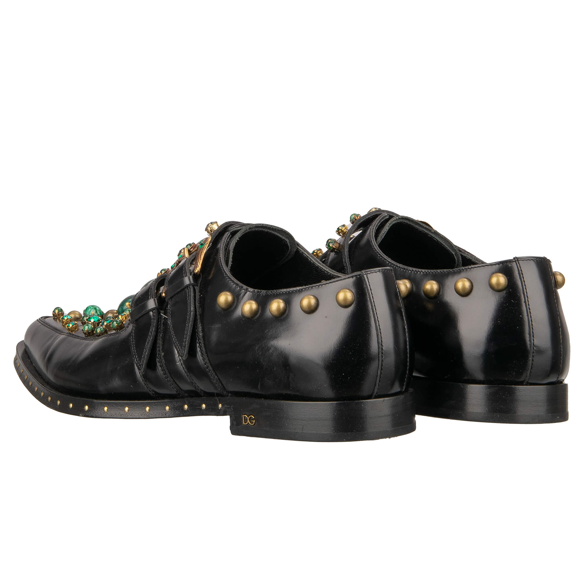 Derby Schuhe MILLENNIALS aus Leder mit Kristallen, Nieten und Steinen und Absatz mit DG Logo in Weiß und Azur von DOLCE & GABBANA