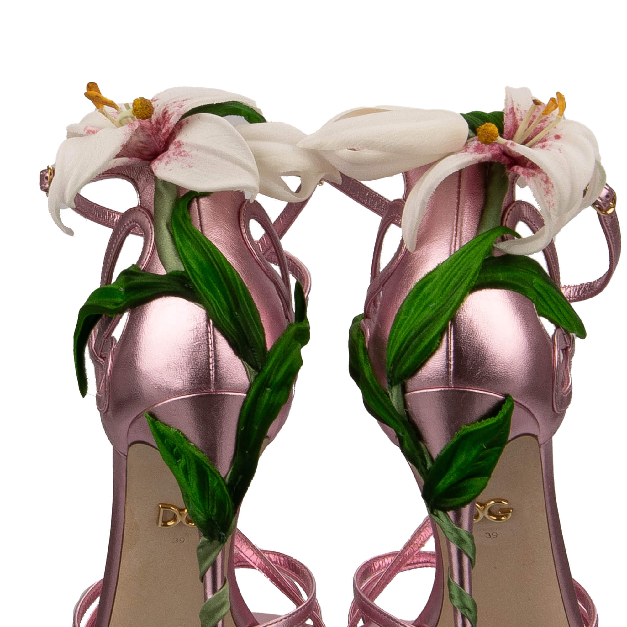 Leder Pumps Sandalen KEIRA mit Seide Lilien und Riemchen in pink von DOLCE & GABBANA