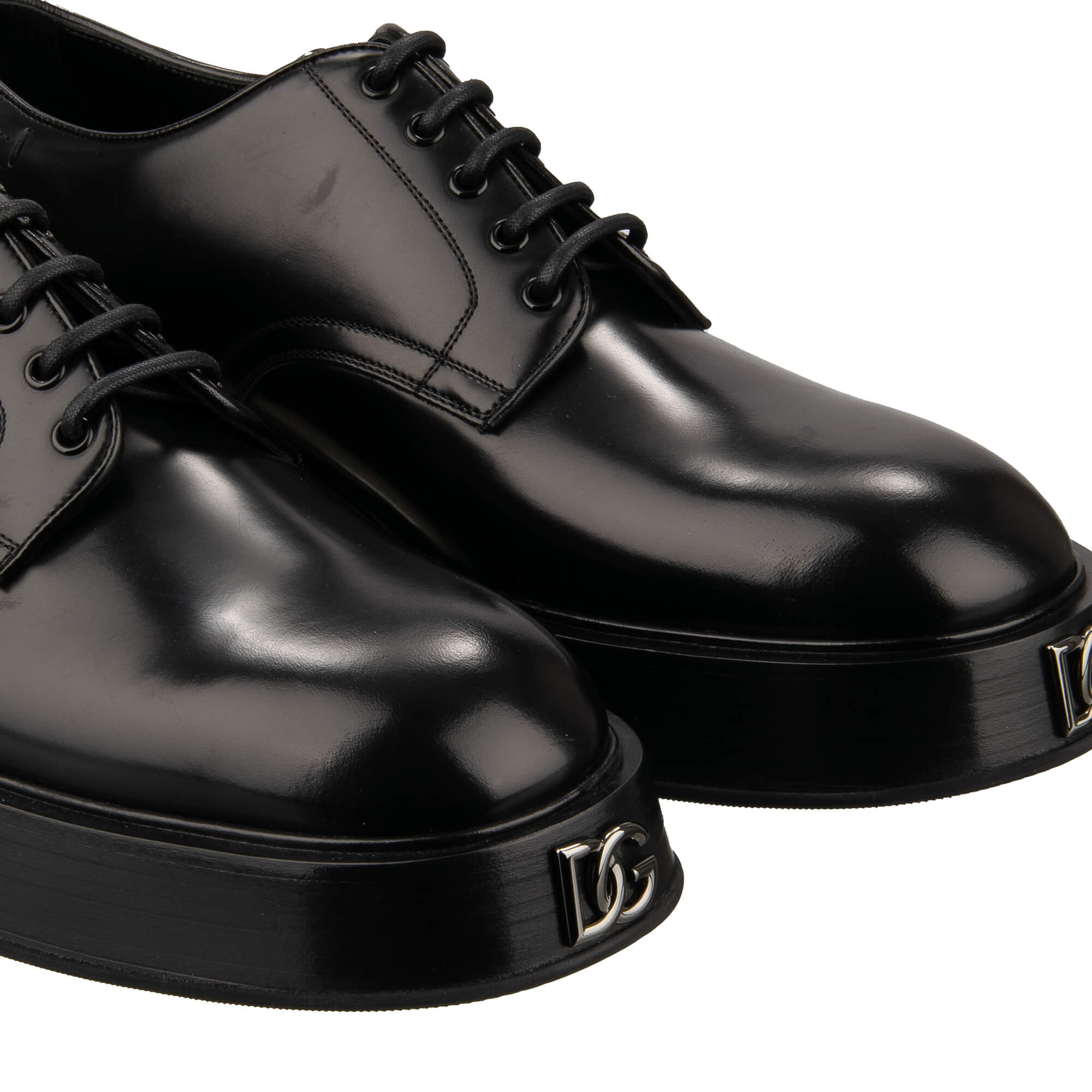 Leather plateau shoes MICHELANGELO with metal DG logo plate in black by DOLCE & GABBANA 