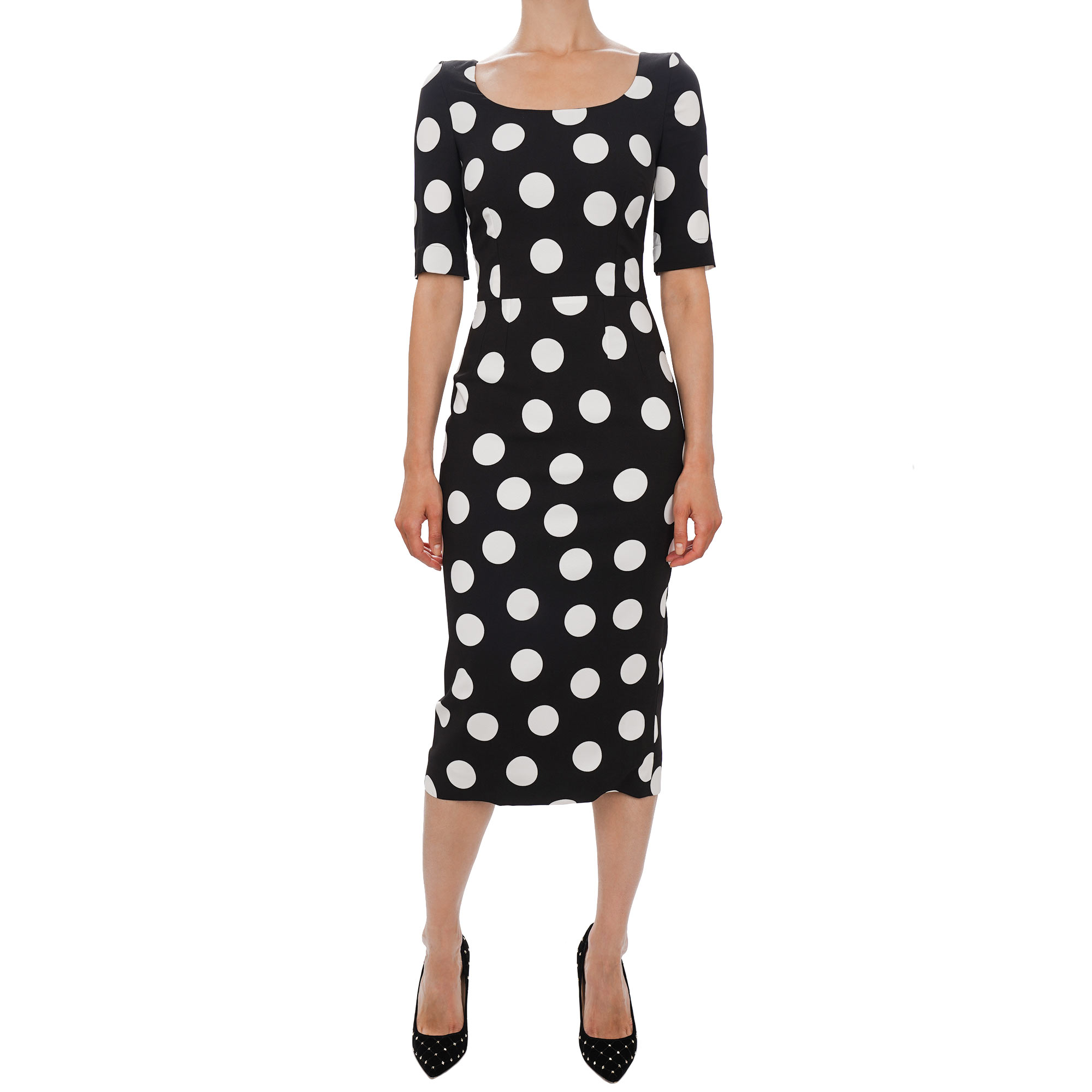 Charmeuse Sheath Macro Polka Dot Dress White Black 