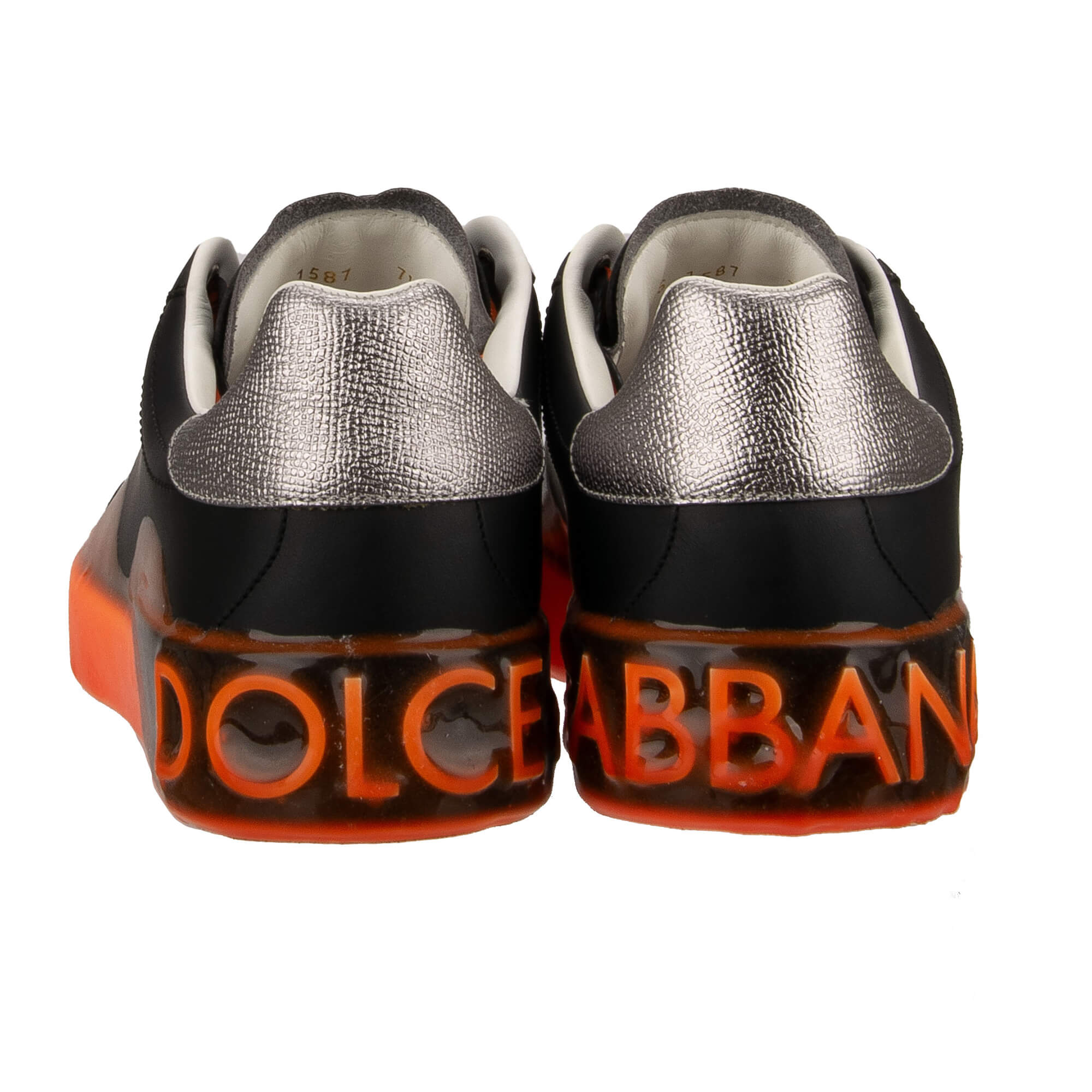 Herren Sneaker PORTOFINO mit DG Logo in Schwarz, Neon Orange und Silber von DOLCE & GABBANA