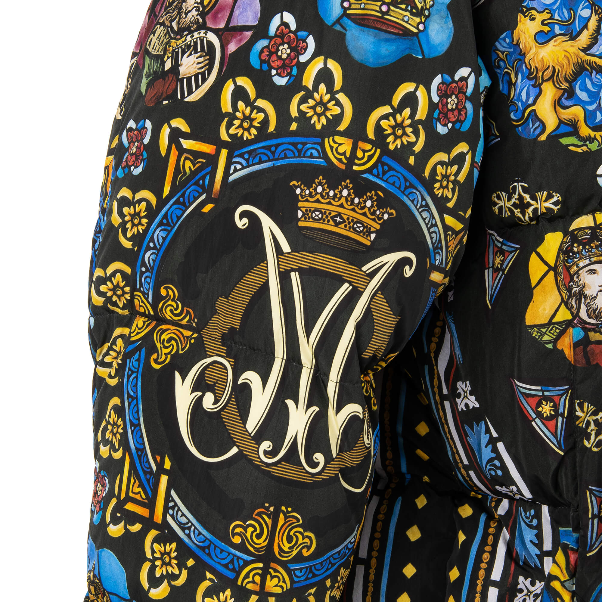 Weit geschnittene Bomber Daunenjacke mit Carolus Magnus Design Print und Kapuze von DOLCE & GABBANA
