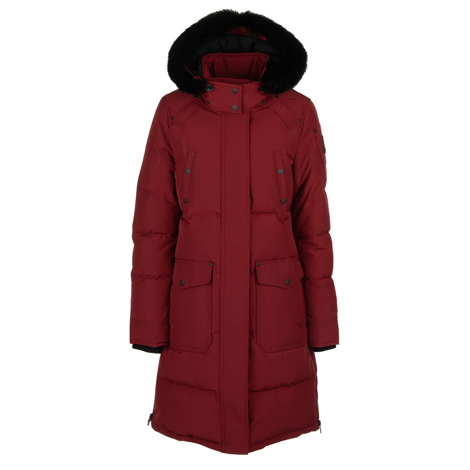 CAUSAPSCAL Kanada Gänsefeder Parka Jacke Mantel mit Pelz Kapuze Rot Schwarz L