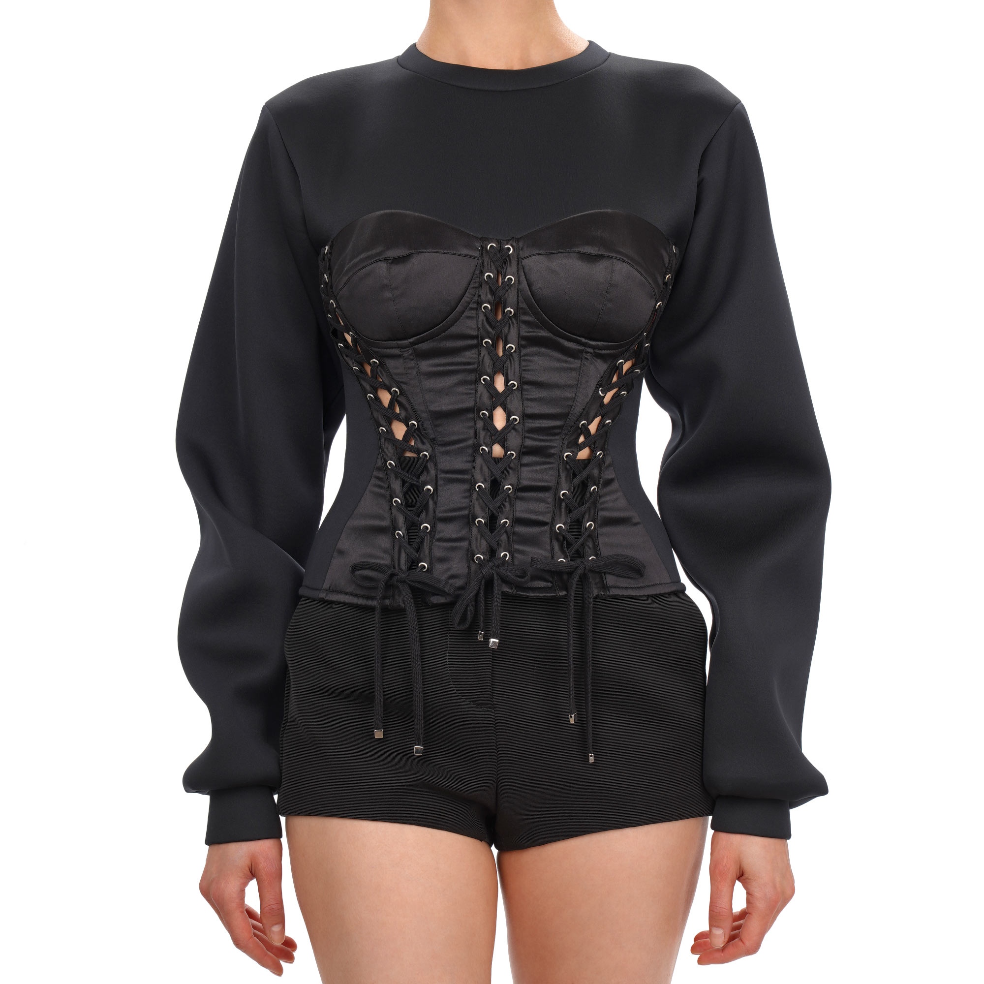 Korsett Top Pullover Sweatshirt Schwarz Schwarz 40 S DE 34