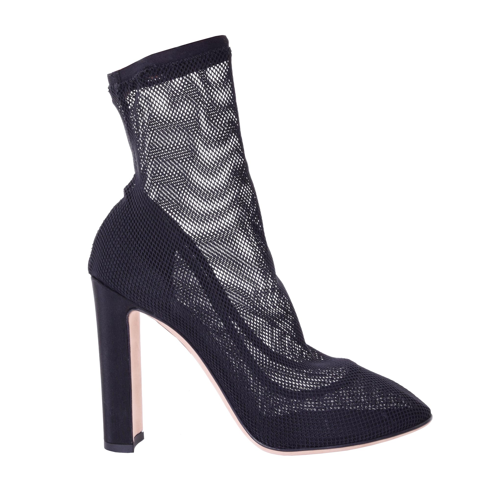 Net Lace Tulle Leather Pumps Boots Heels Black