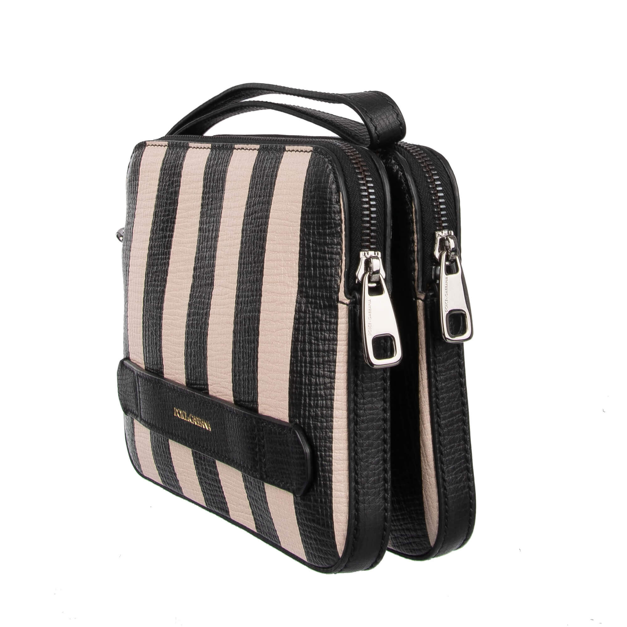 Striped clutch bag/ pouch made of Palmellato leather with two dividers with zip fastening and handle by DOLCE & GABBANA