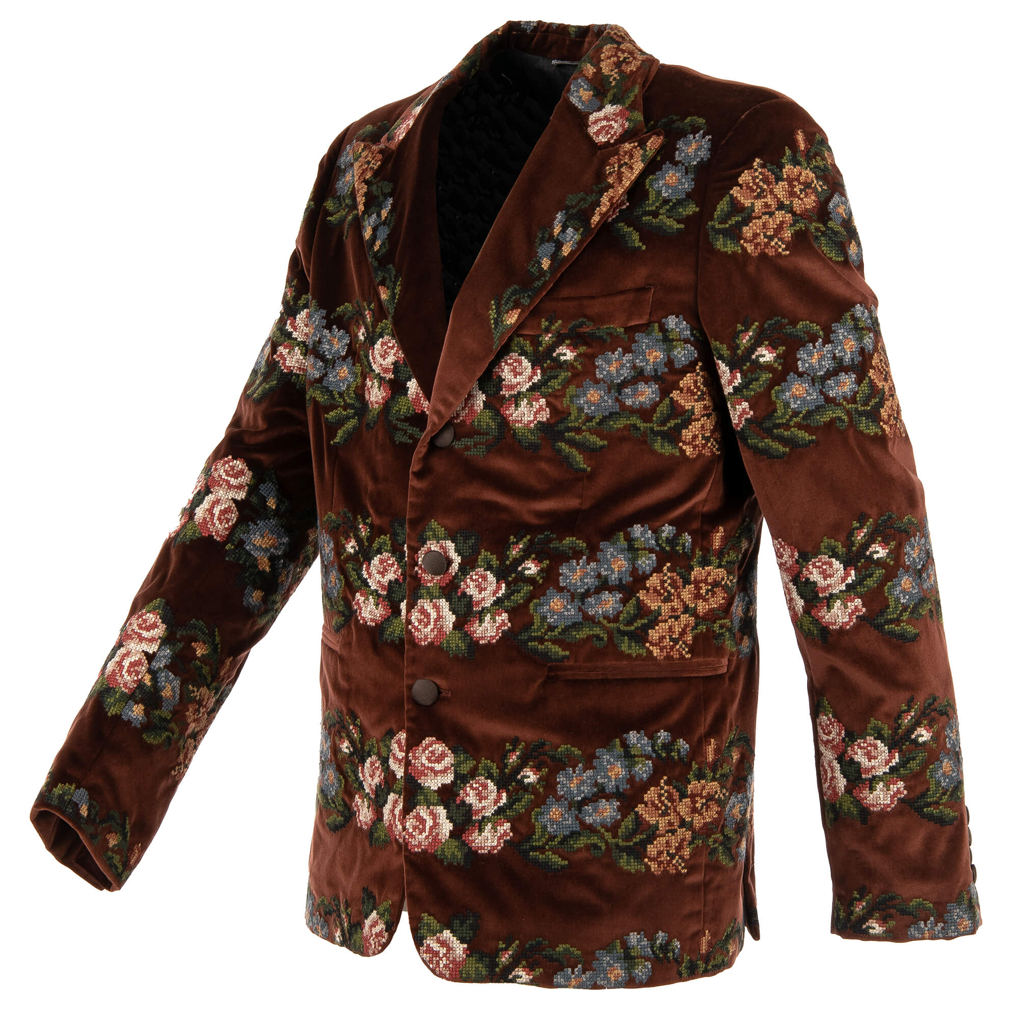 Velvet blazer with peak lapel and hand-embroidered flowers in brown by DOLCE & GABBANA