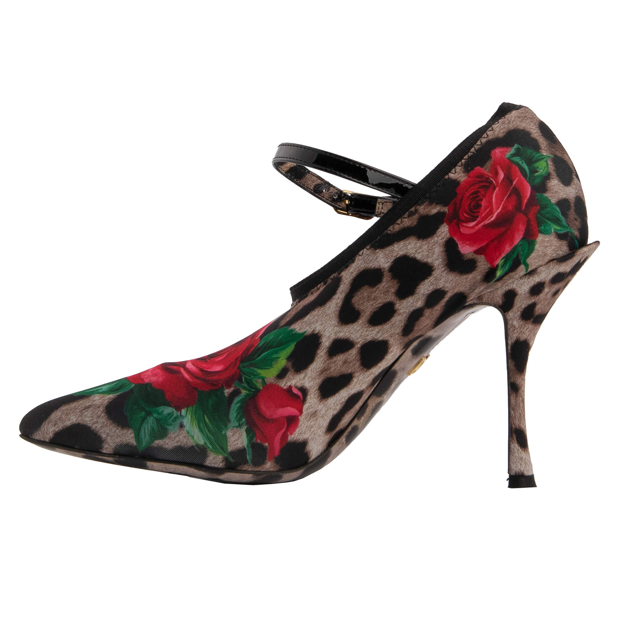 Leopard Rosen Print Spitzform Pumps LORI aus Leder mit Socken Beschichtung in Schwarz, Rot und Braun von DOLCE & GABBANA