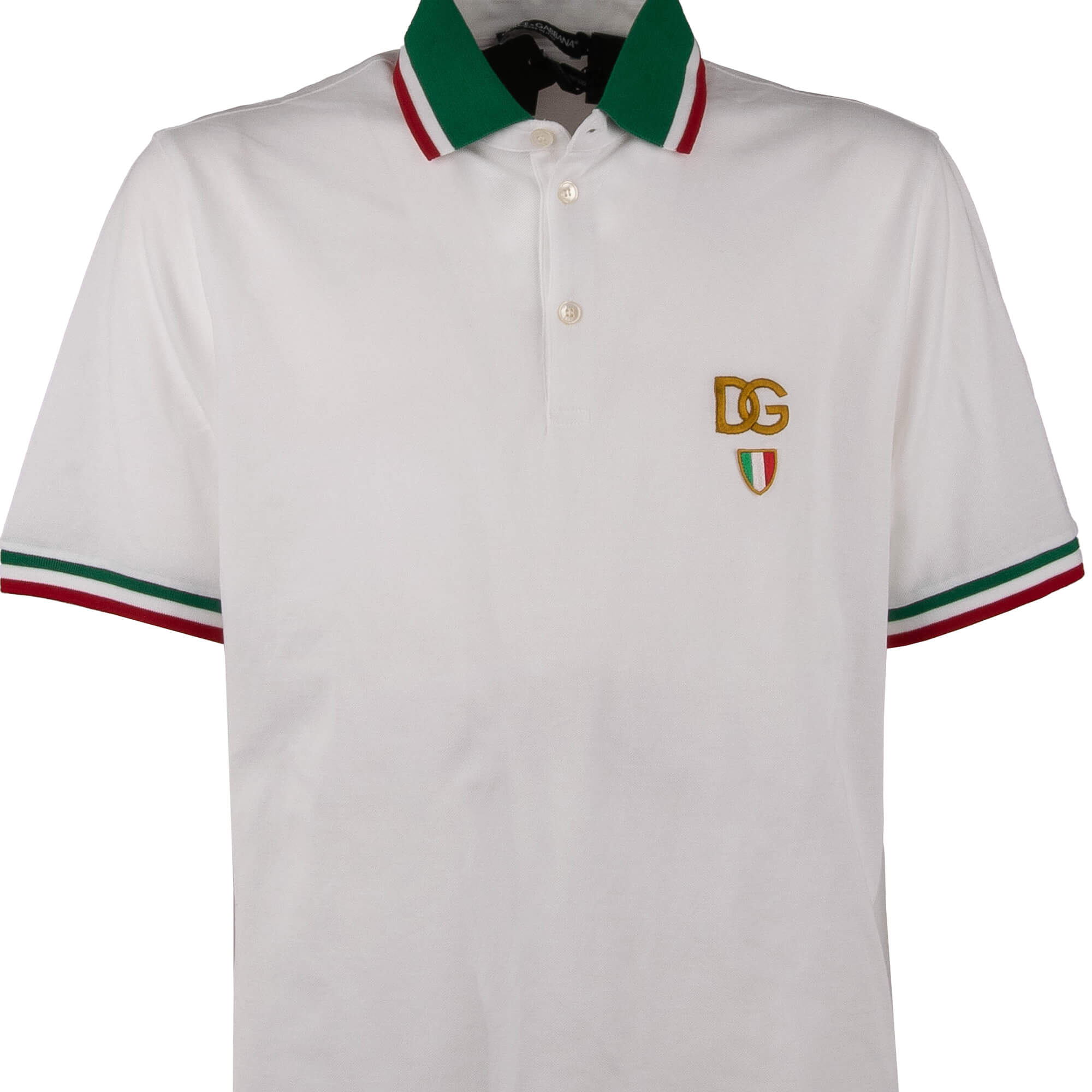 Polo Shirt aus Baumwolle mit DG Logo und Italen Flagge Muster in Weiß von DOLCE & GABBANA
