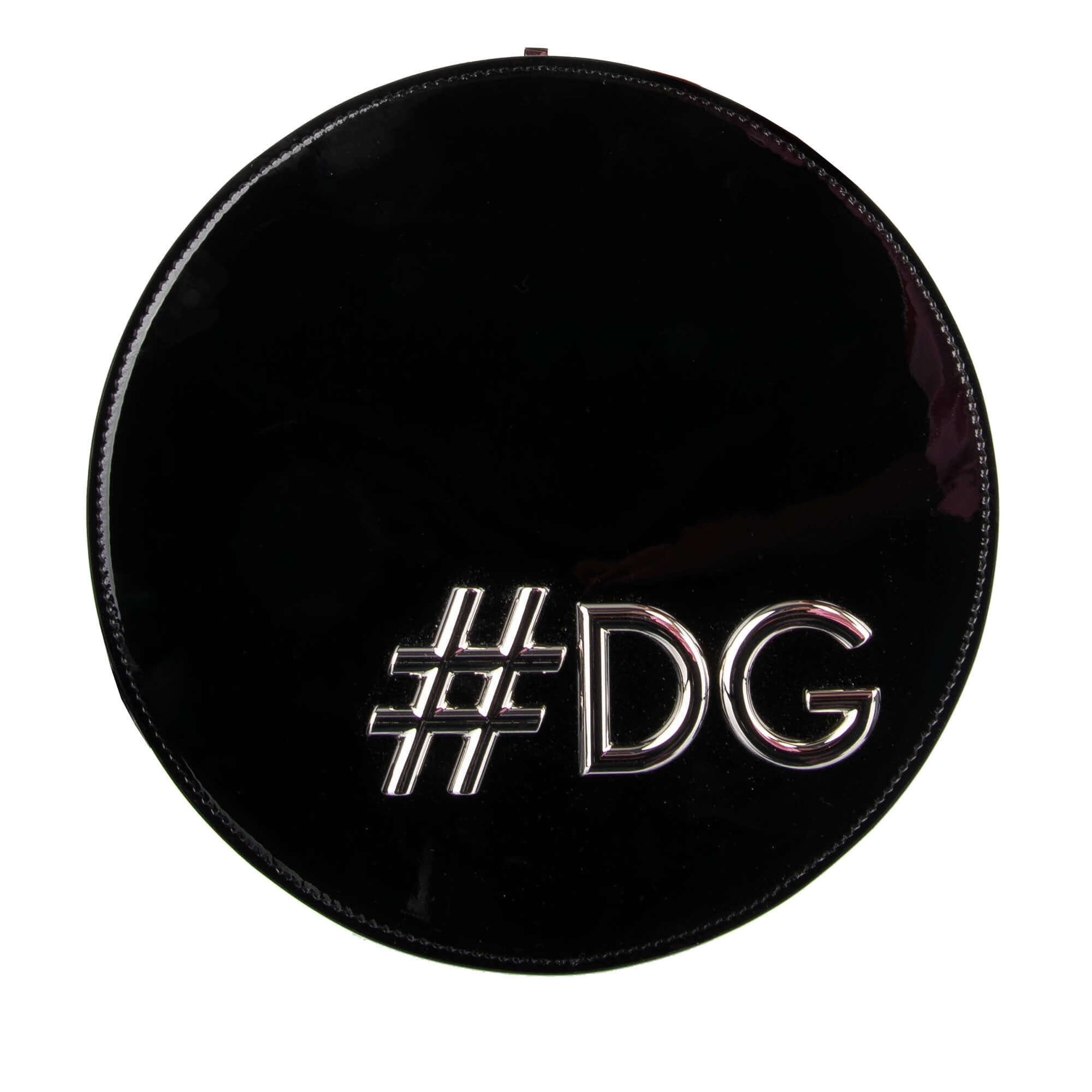 Schultertasche / Clutch DG GIRLS in Kreis-Form aus Lackleder mit großem #DG Hashtag und Kettenriemen aus Metall von DOLCE & GABBANA