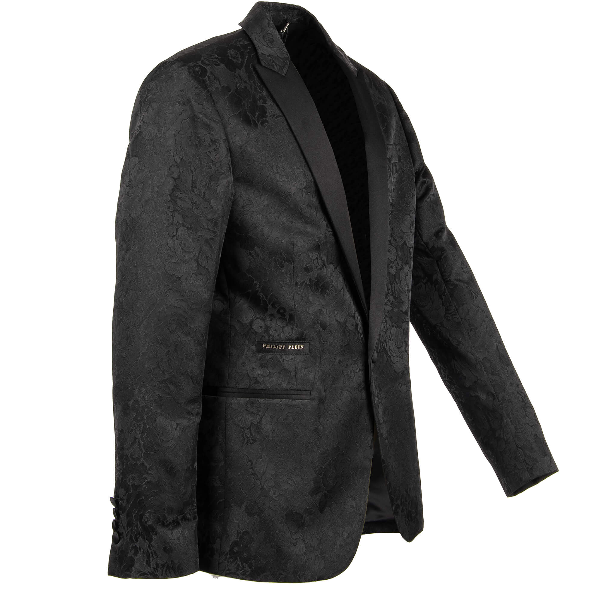 Floral Printed Blazer DAMASCATO NERO with contrast satin reverse and logo in front by PHILIPP PLEIN