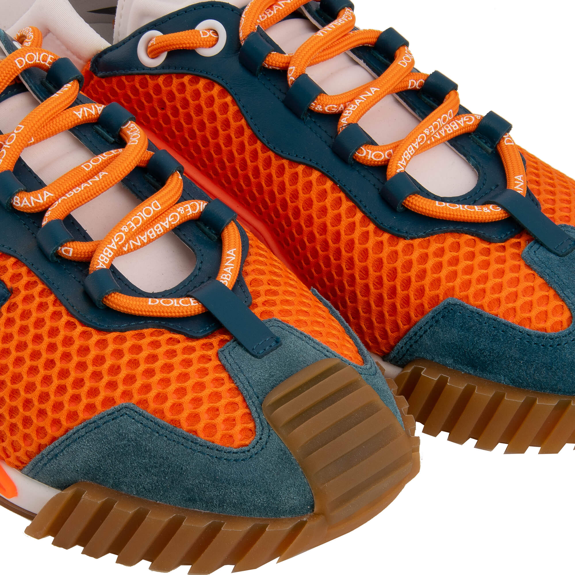 Leather and nylon Low-Top Men Sneaker NS1 with DG logo lace in orange, blue and gray by DOLCE & GABBANA