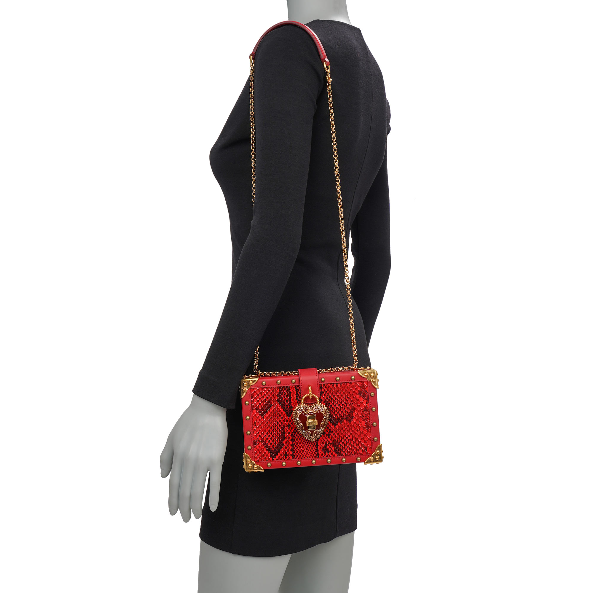 Box Clutch / Schultertasche MY HEART aus Schlangenleder mit dekorativem Herz Schloss, Nieten und Schulterriemen von DOLCE & GABBANA
