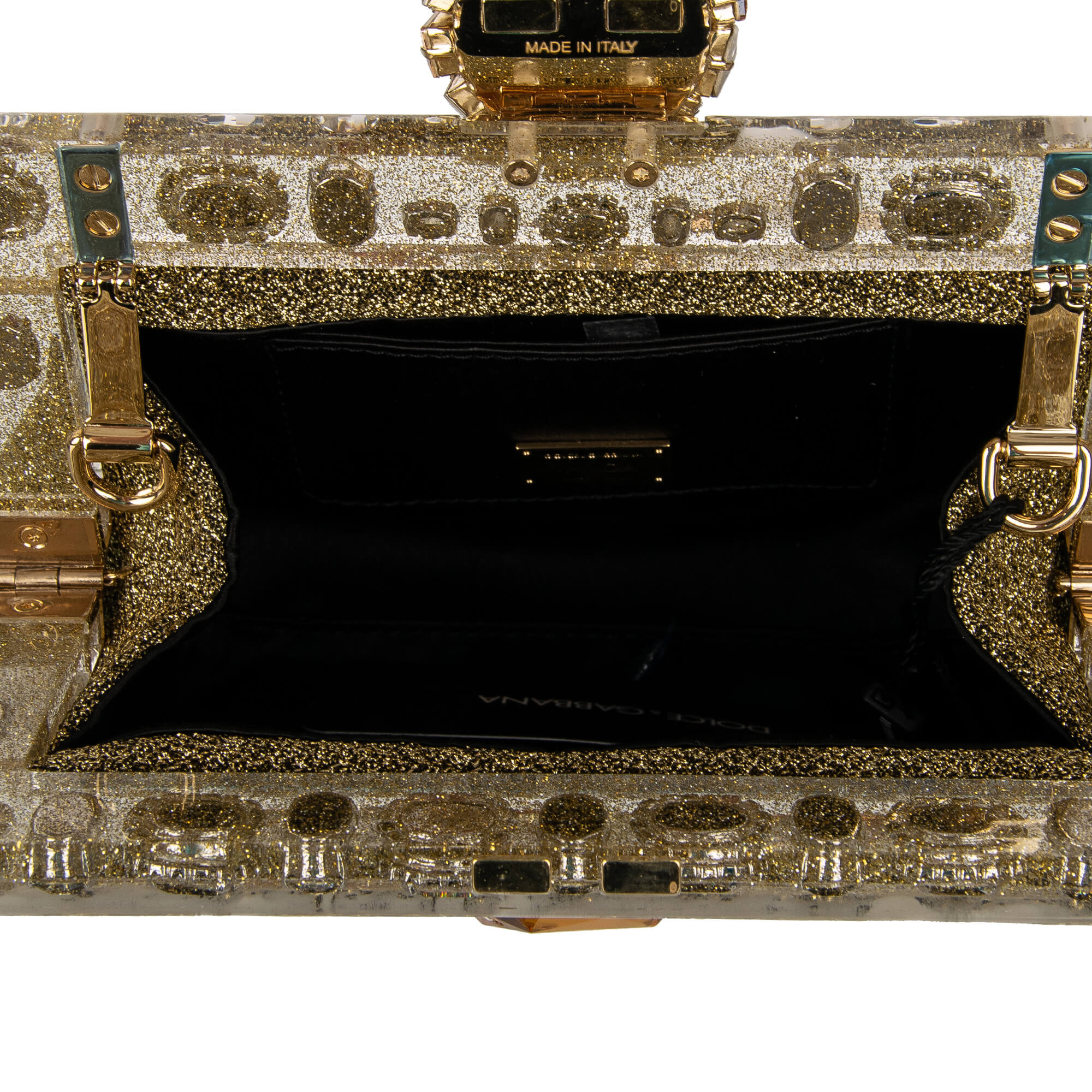 Clutch / Abendtasche VANDA aus Lurex mit Kristallen, Kettenriemen, Riemen aus Leder und mit Kristallen beschmücktem Rahmen von DOLCE & GABBANA