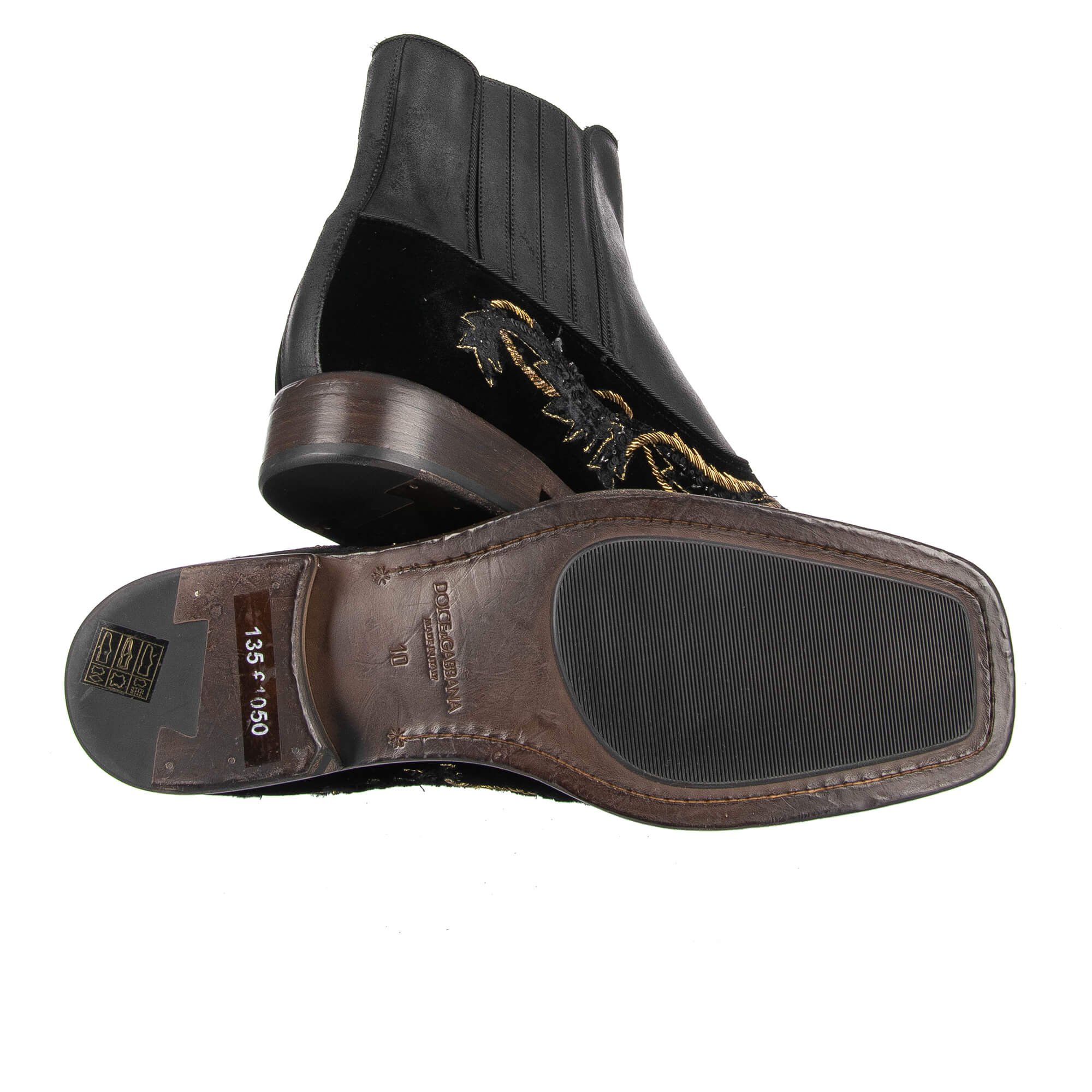 Stiefeletten VATICANO aus Samt und Leder im Barock Stil mit Stickerei aus Pailletten und Metall-Naht von DOLCE & GABBANA