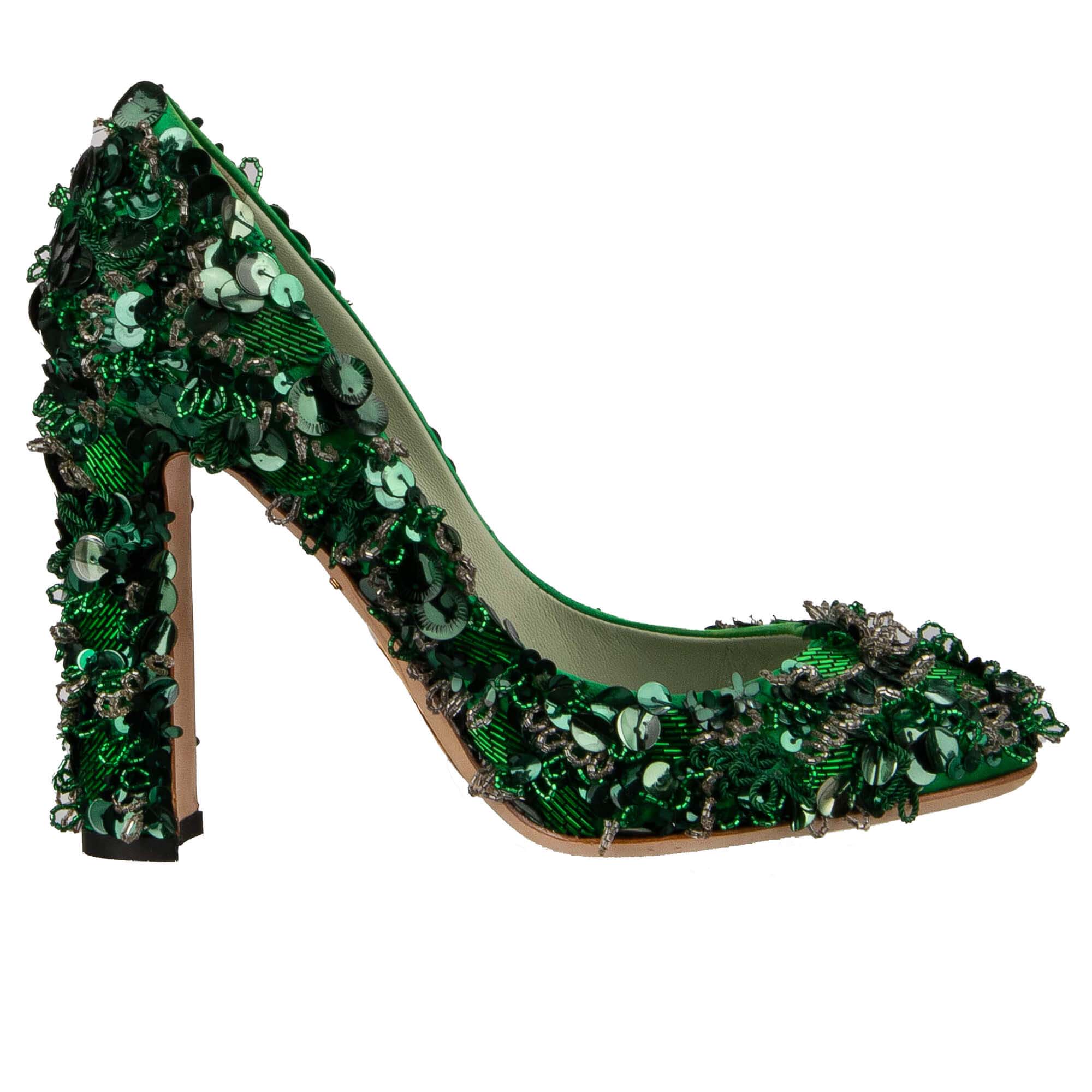 Pearl Sequin Embroidered High Heel Pumps VALLY Green Emerald 39 9 
