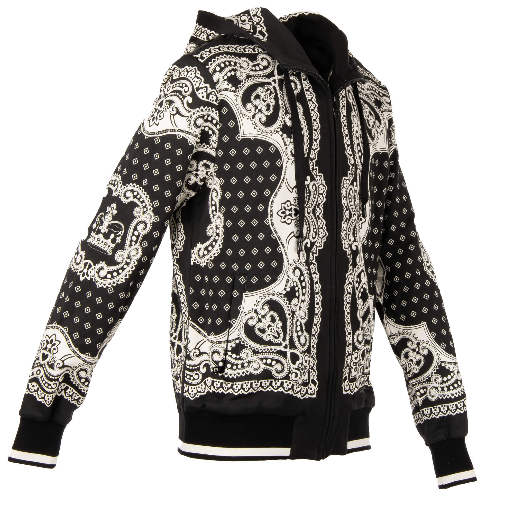 Bandana and Crown printed hooded jacket with zip closure and pockets by DOLCE & GABBANA