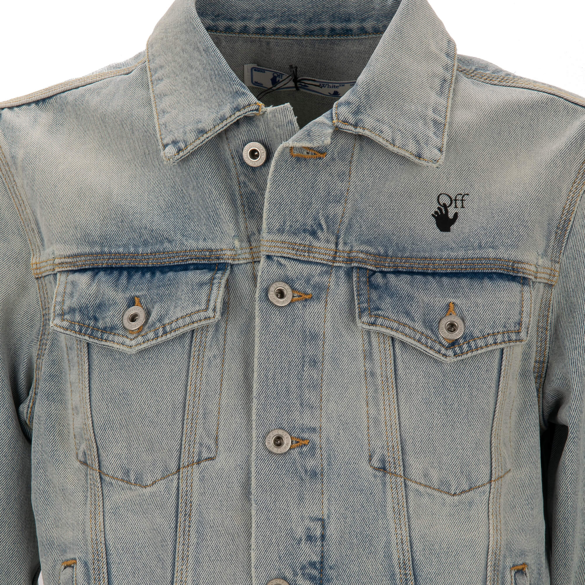 Slim Denim Jacke mit Mona Lisa Print, Logo und Taschen von OFF-WHITE Virgil Abloh