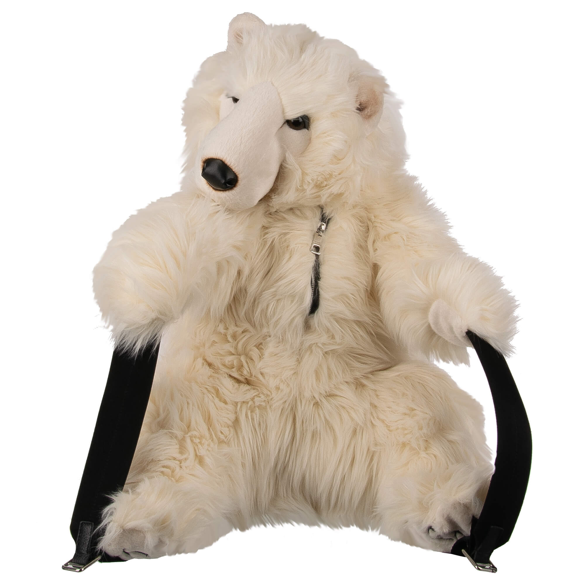 Unisex Faux Fur Backpack Bag as Plush Polar Bear Toy with adjustable straps, embroidered DG Logo and zip pocket by DOLCE & GABBANA