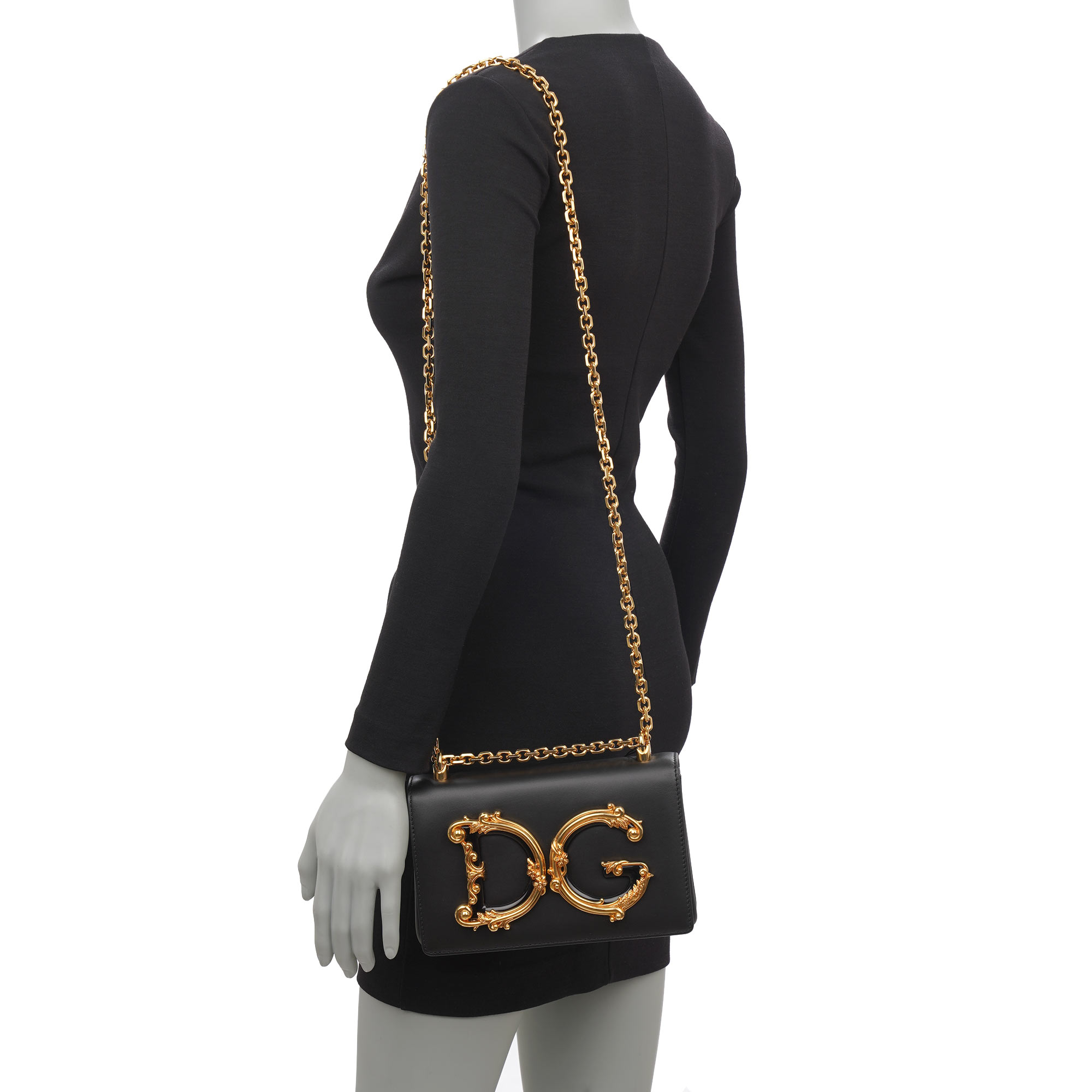 Crossbody Tasche / Clutch DG GIRLS aus Nappa Leder mit großem emailliertem DG Logo in Barock Stil und Vintage Kettenriemen von DOLCE & GABBANA