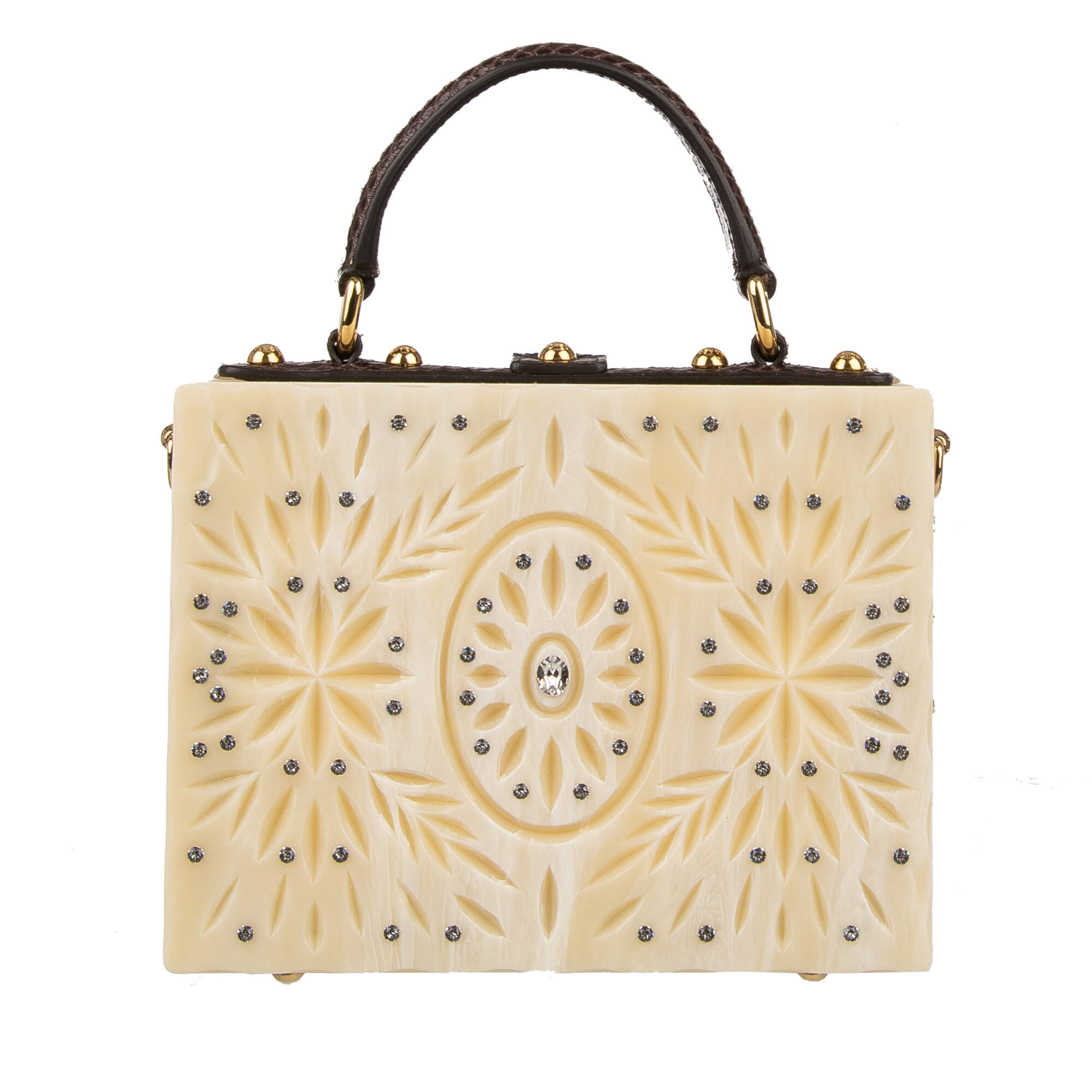 Handcrafted bag / shoulder bag / clutch DOLCE BOX with floral embellishments, crystals, snakeskin details and decorative padlock with enamel flower by DOLCE & GABBANA