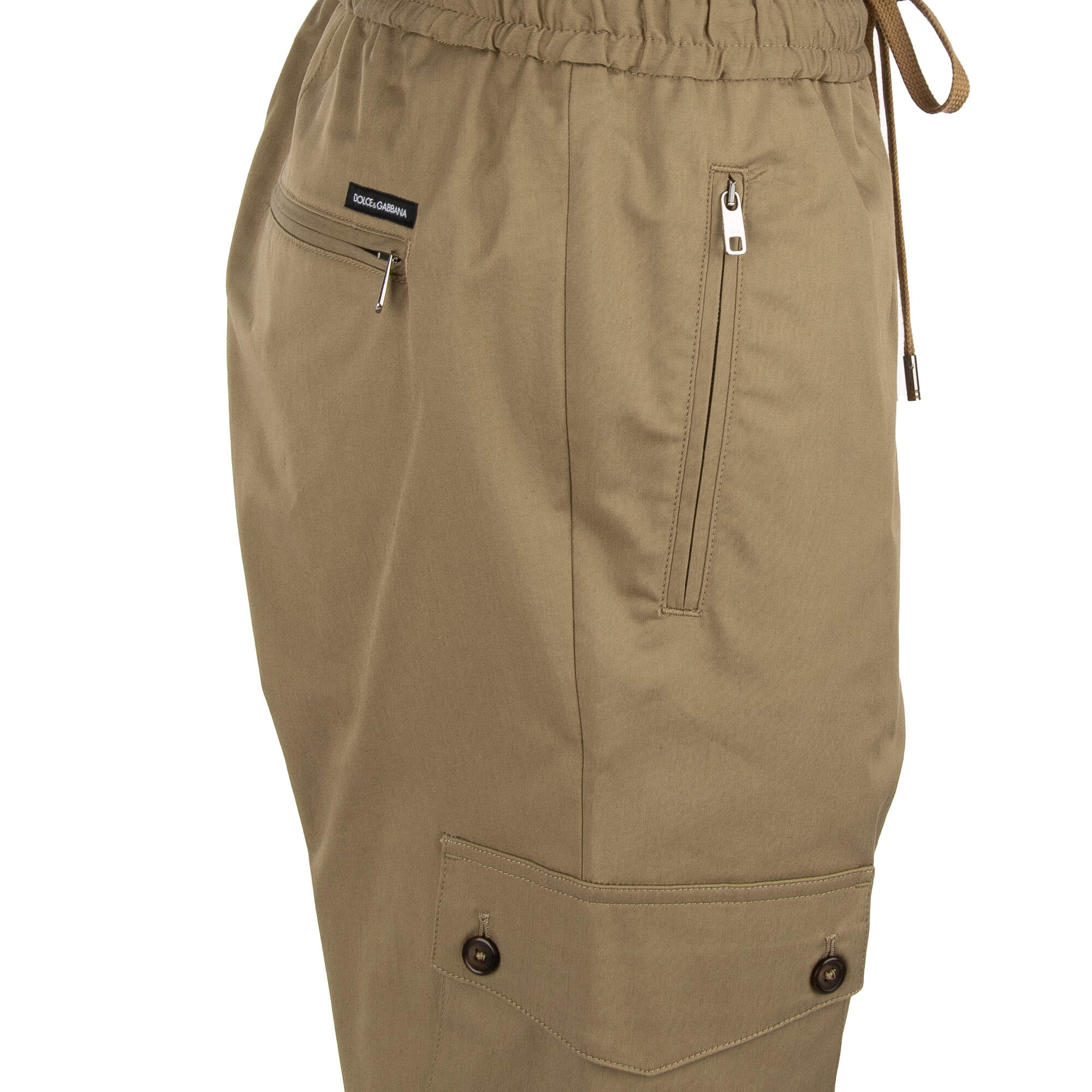  Khakis Hose aus Baumwolle mit Logo Sticker, vielen Taschen mit Reißverschluss und elastischer Taille von DOLCE & GABBANA 