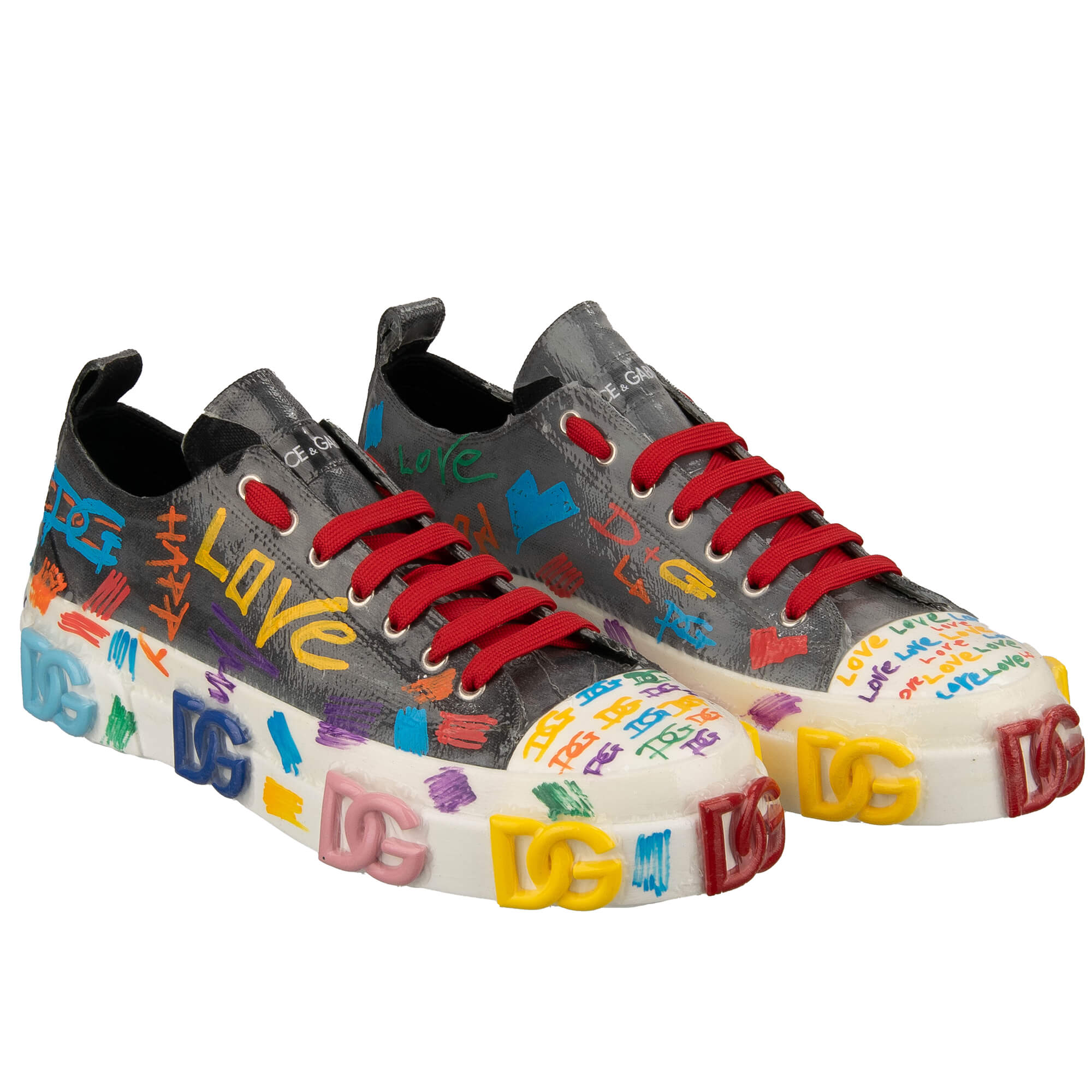 DG Logo Graffiti Men Sneaker Shoes PORTOFINO Gray Red 44 UK 10 US 11 