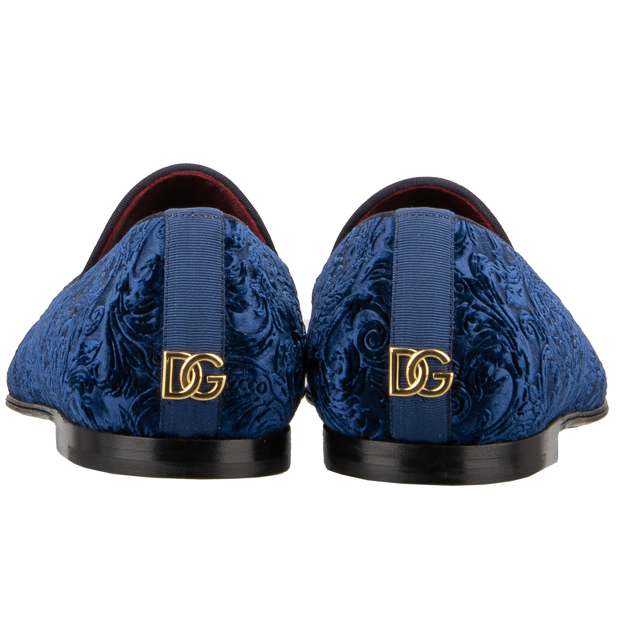 Barock Samt Mokassins Schuhe VASARI mit DG Gold Metall Logo in Blau von DOLCE & GABBANA