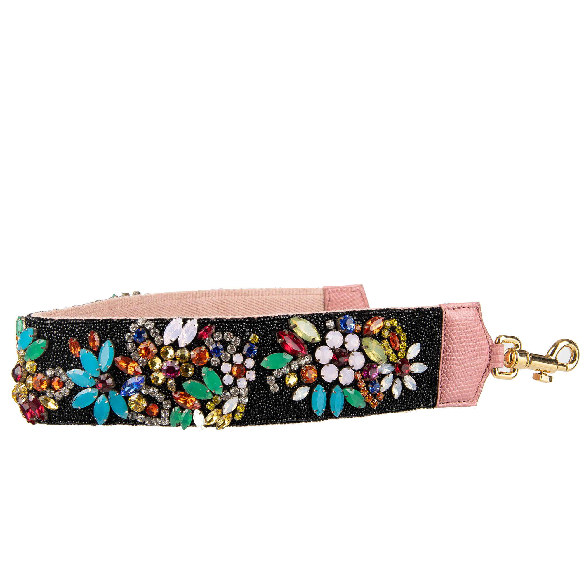 Schulterriemen für Tasche aus Baumwolle in Schwarz verziert mit Perlen und Kristallen Handstickerei von DOLCE & GABBANA