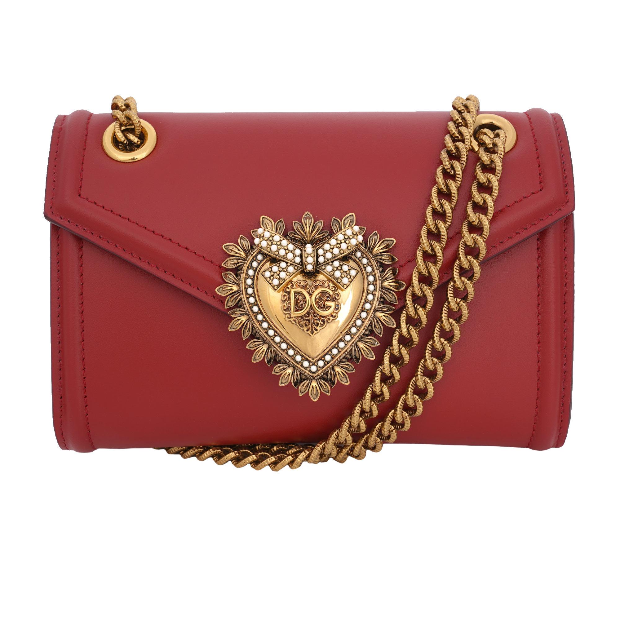 DG Perlen Herz Leder Crossbody Kette Tasche Clutch DEVOTION Klein Rot