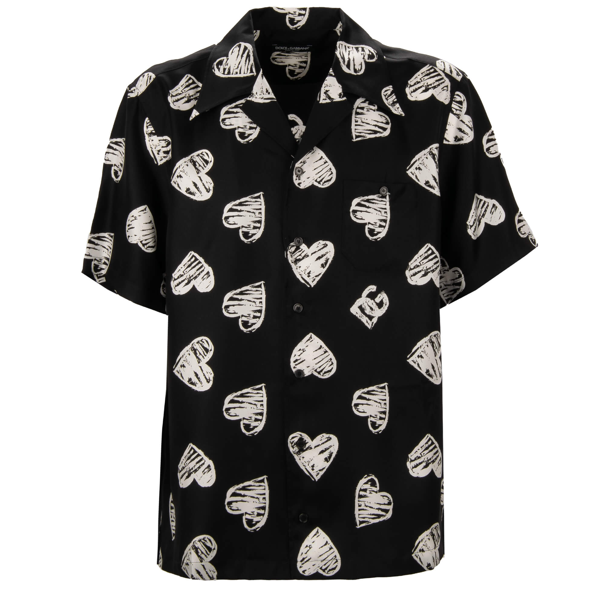 DG Logo Heart Short Sleeve Silk Shirt Black White
