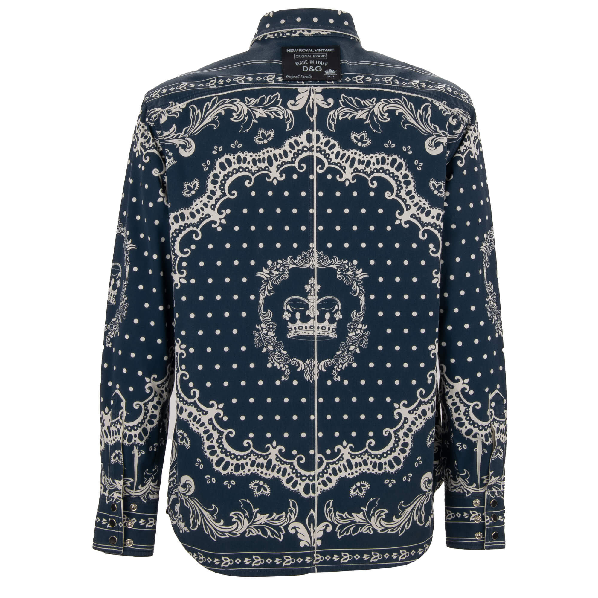 Jeans / Denim Hemd mit Bandana Krone Print, DG Logo Patch und zwei Taschen vorne in Blau von DOLCE & GABBANA 