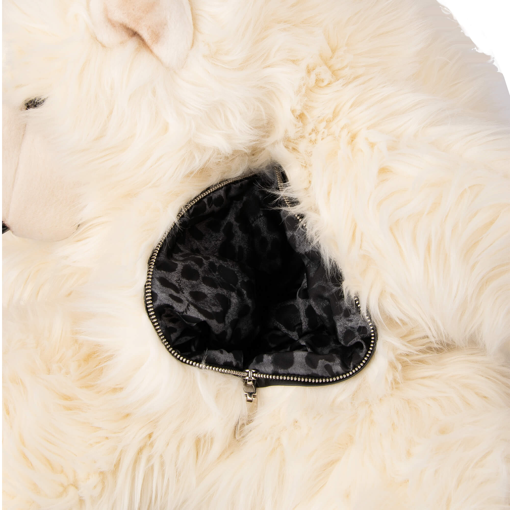 Unisex Faux Fur Backpack Bag as Plush Polar Bear Toy with adjustable straps, embroidered DG Logo and zip pocket by DOLCE & GABBANA
