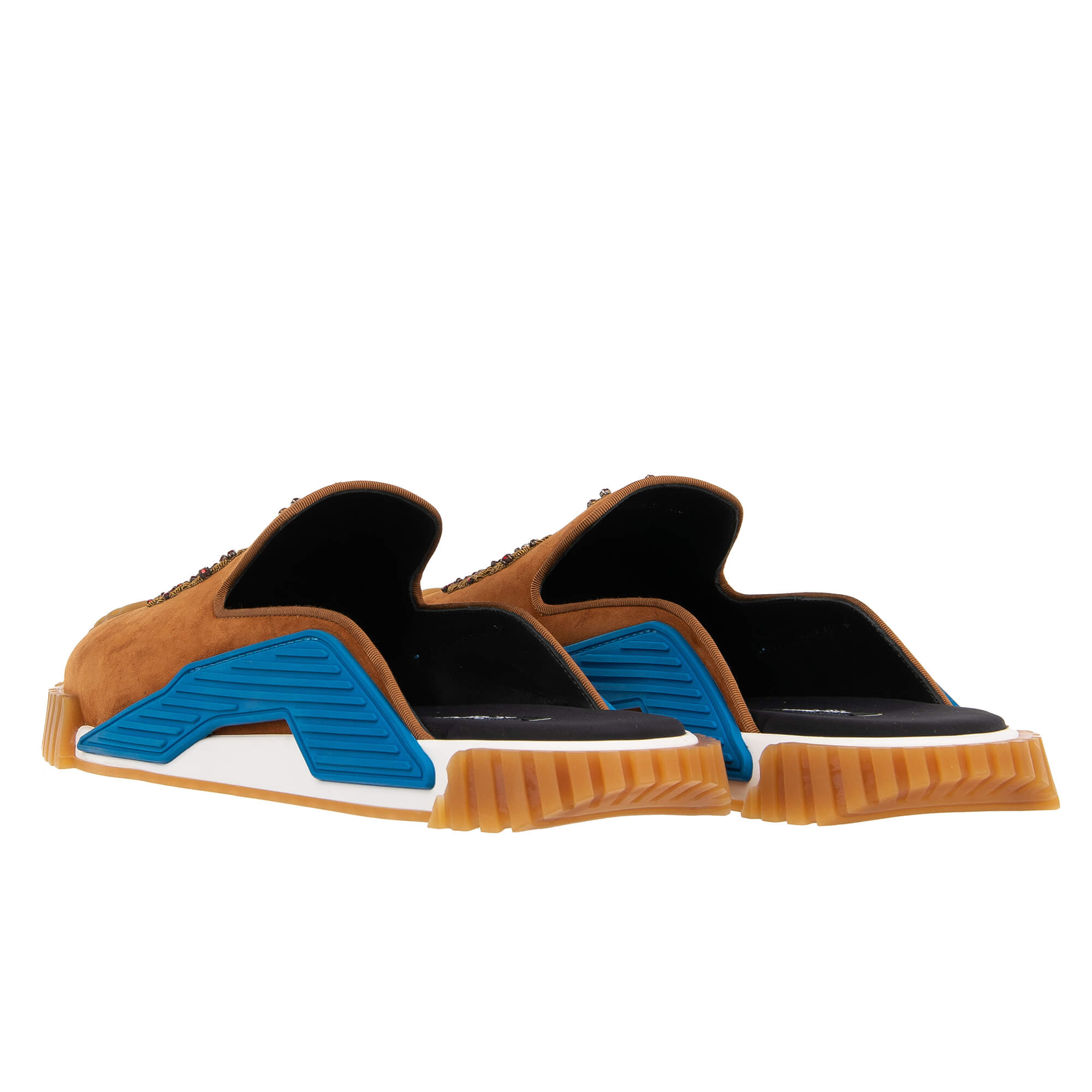 Sandal Style Suede Low-Top Sneaker NS1 with Crystal Crown DG logo Goldwork embroidery in brown by DOLCE & GABBANA