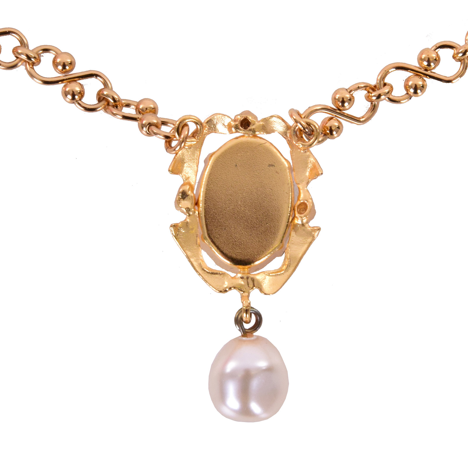 "Cameo" Barock Kette mit grünem Kamee-Anhänger und Kunstperlen in Gold von DOLCE & GABBANA 