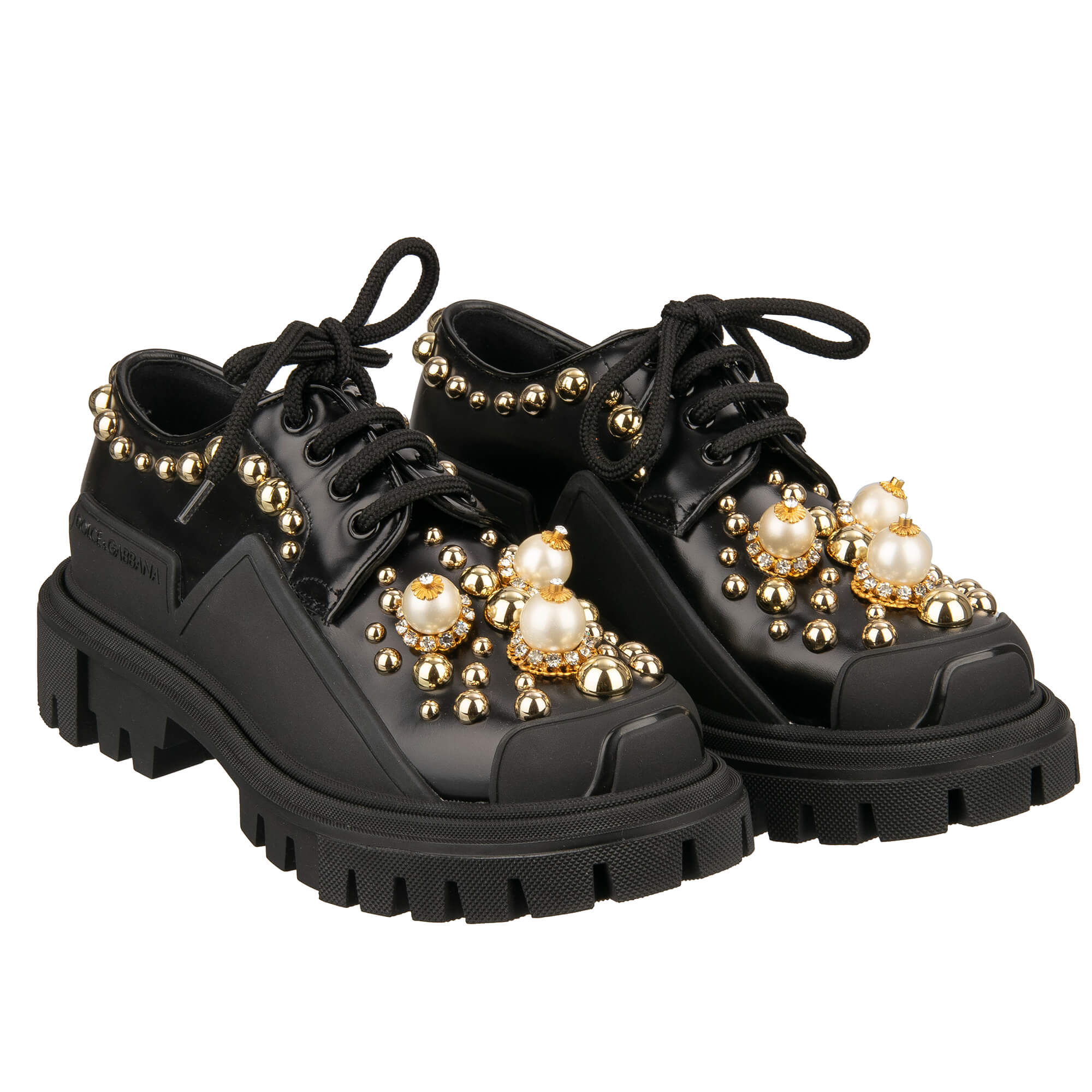 Crystal Pearl Leather Shoes Boots TREKKING Black 36.5 US 6.5