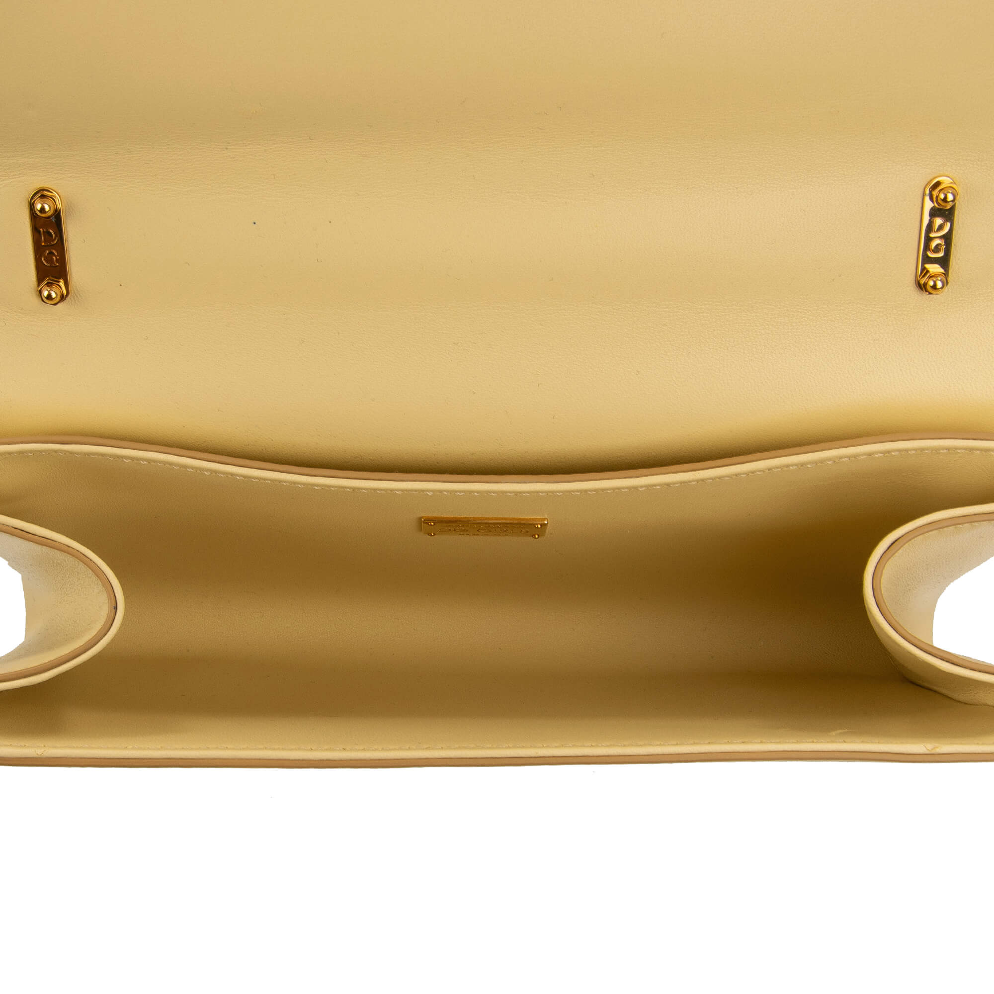 Clutch / Crossbody Bag DG GIRLS Medium made of gold brocade and nappa leather with a large enameled baroque style DG Logo and vintage chain strap by DOLCE & GABBANA