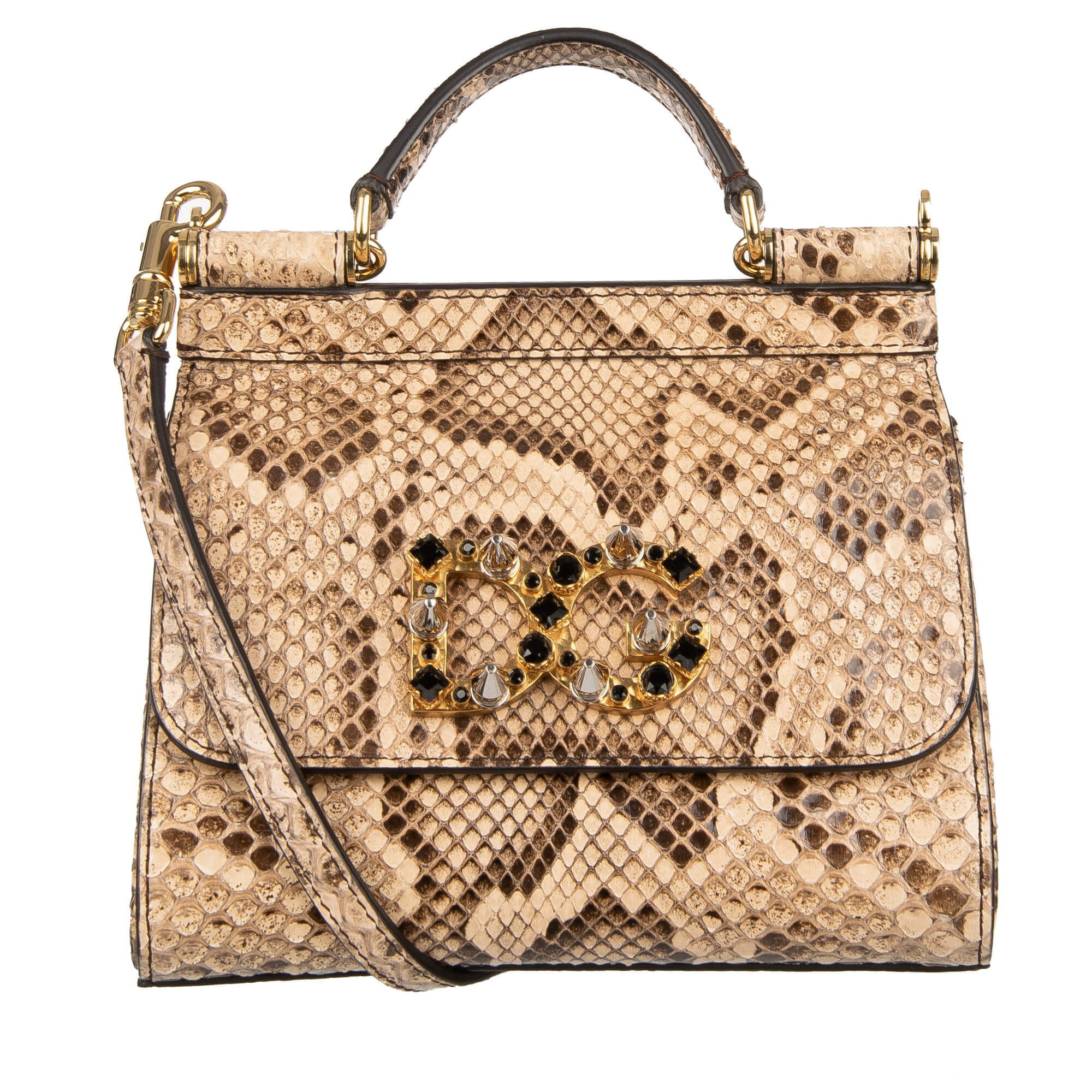 Handtasche / Schultertasche SICILY Small aus Schlangenleder mit beschmücktem DG Logo mit Kristallen und Nieten von DOLCE & GABBANA