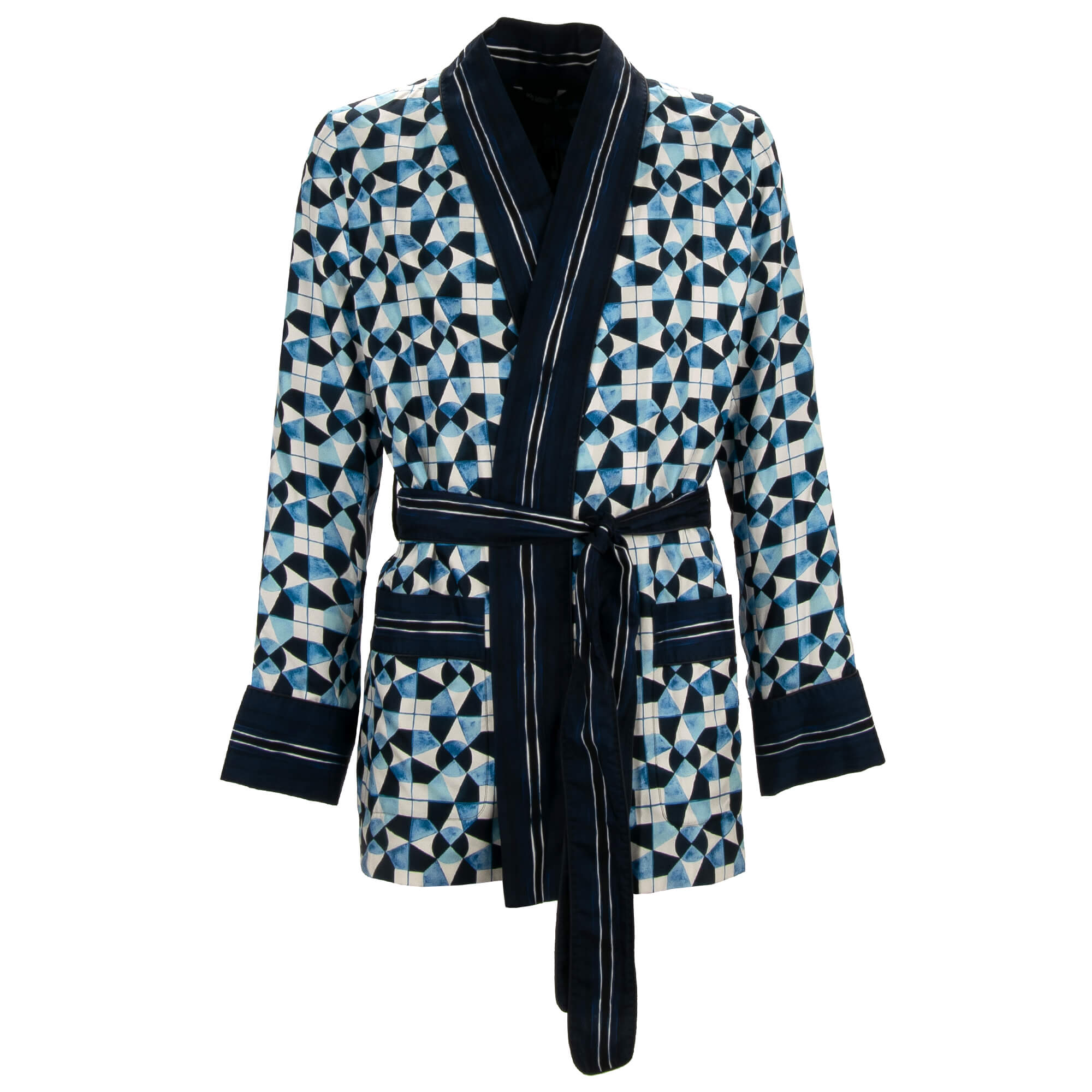 Gio Ponti Design Silk Robe Coat Blazer Blue White