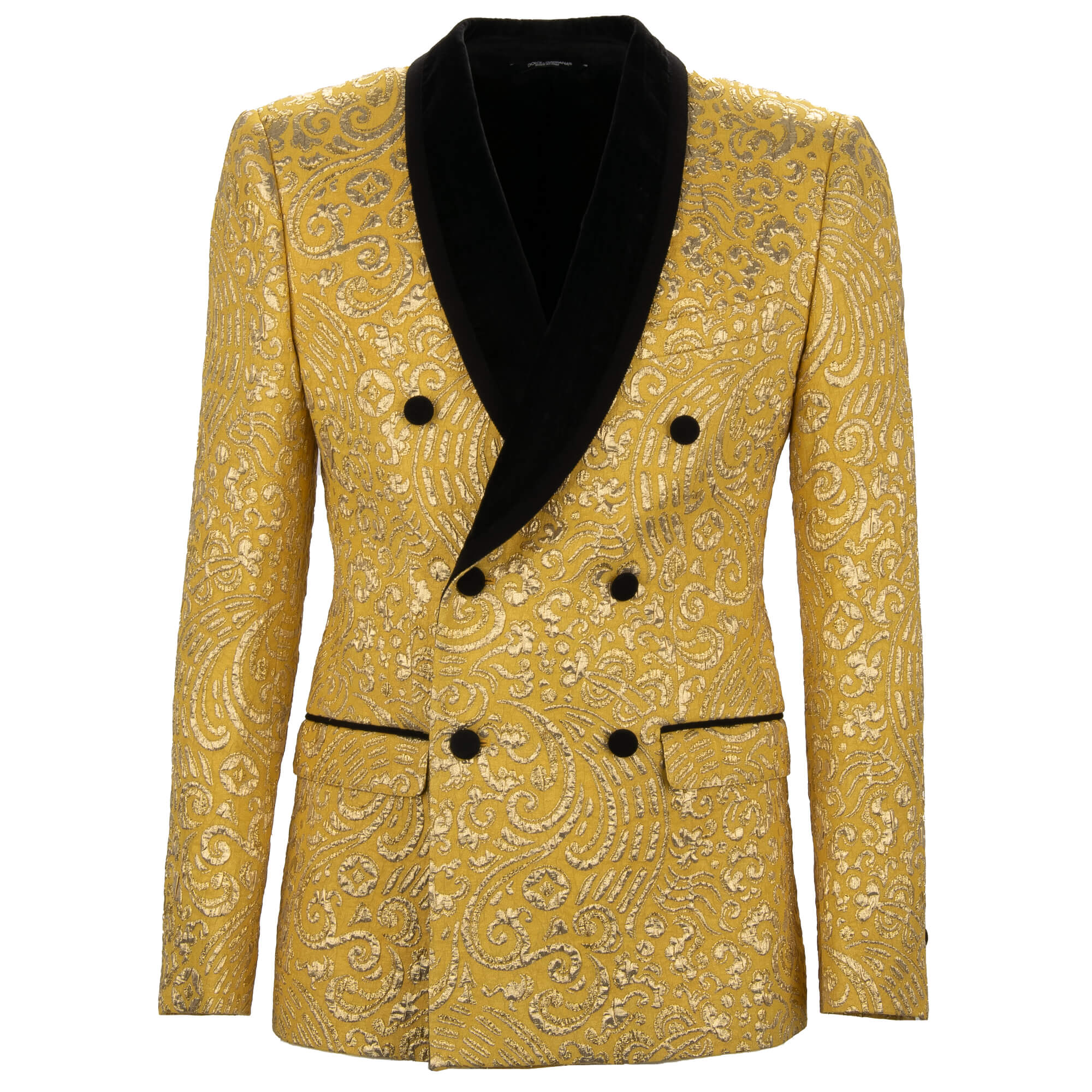 Baroque Jacquard Velvet Tuxedo Blazer Jacket Yellow Gold 44 XS