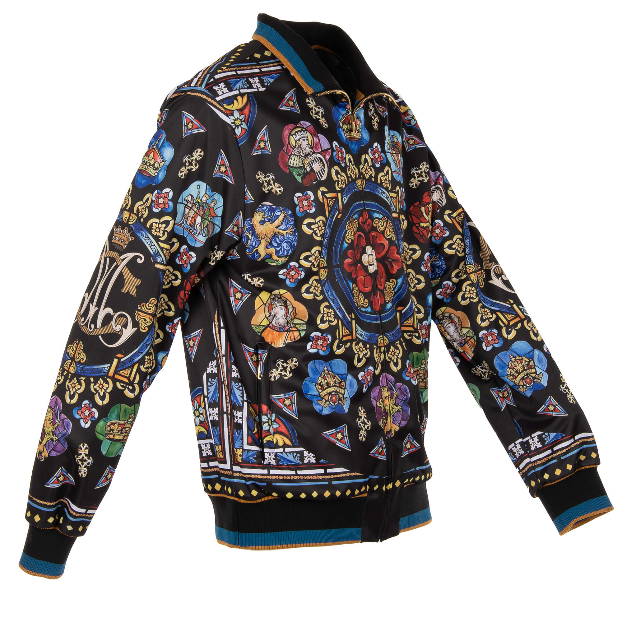 Jacke aus Seide mit Carolus Magnus Design Print und Strick Details von DOLCE & GABBANA