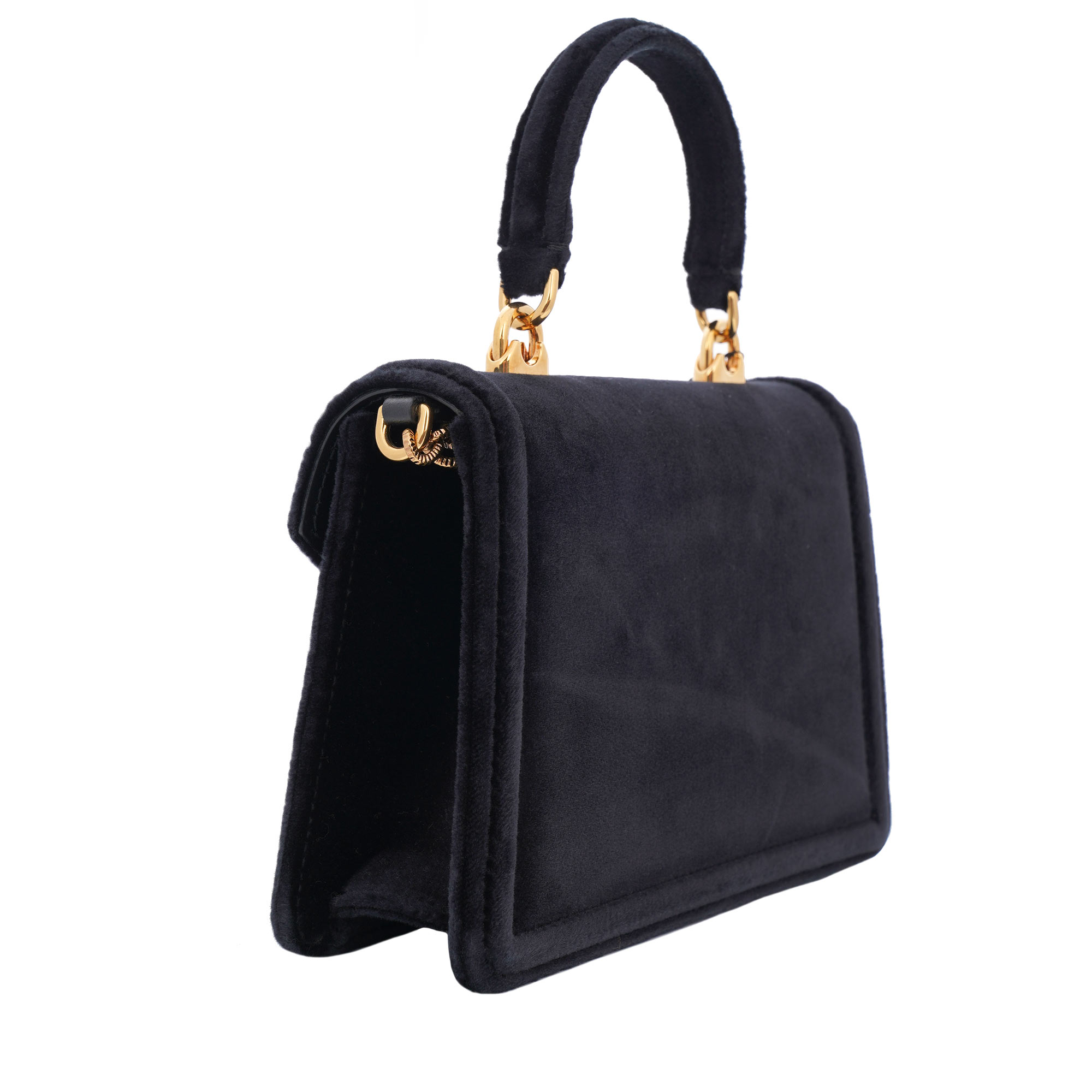 Top Handle / Crossbody Bag DEVOTION Small made of velvet with a jeweled heart buckle with DG Logo and detachable metal chain strap by DOLCE & GABBANA