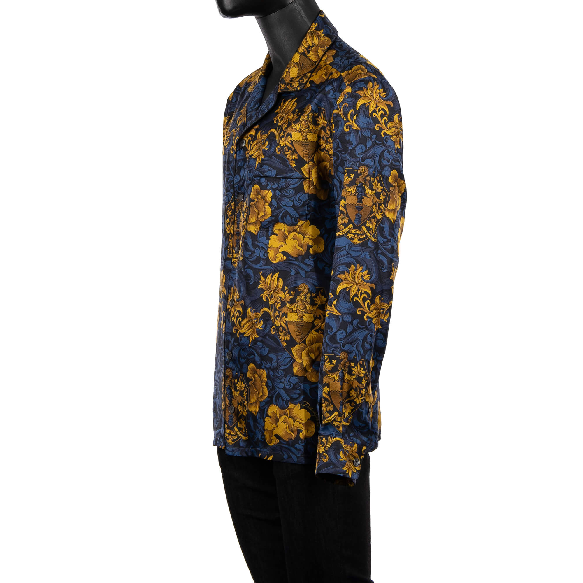 Normal geschnittenes Hawaii Hemd aus Seide mit offenem Kragen und floralem Wappen Print von DOLCE & GABBANA